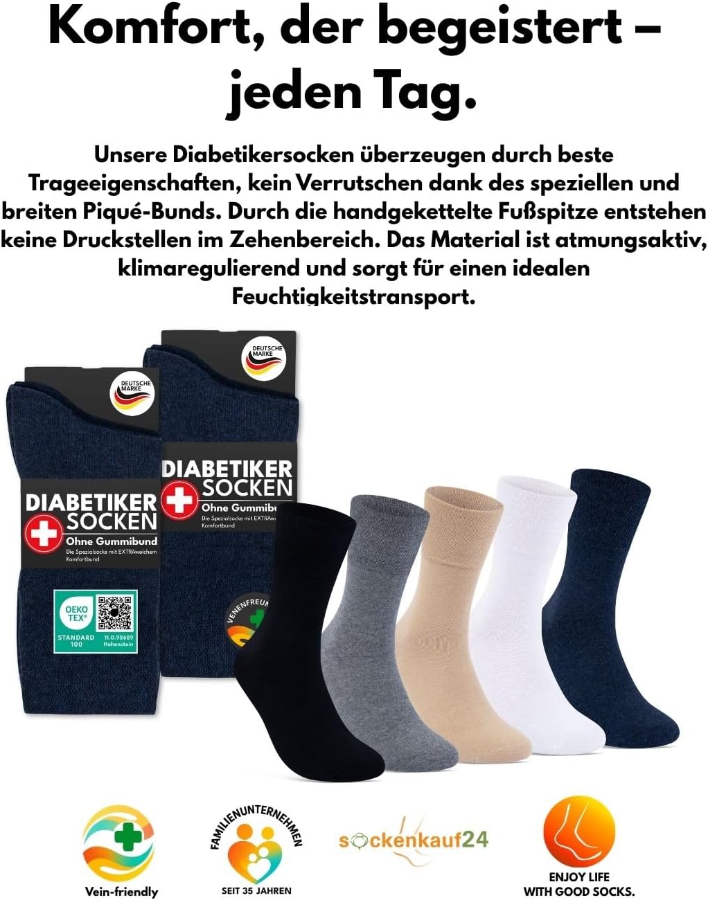 Thumbnail 6 de sockenkauf24 Diabetikersocken ohne Gummi & ohne Naht – 97% Baumwolle, Komfortbund (6 Paar) für Damen und Herren