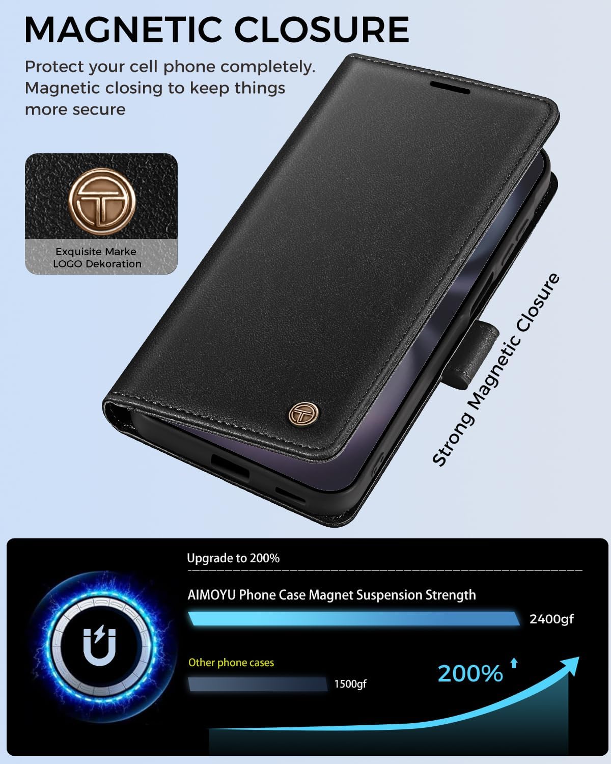 Thumbnail 3 de AIMOYU iPhone 16 Flip Wallet Case (Black) with 4 Card Slots, Kickstand & RFID Blocking