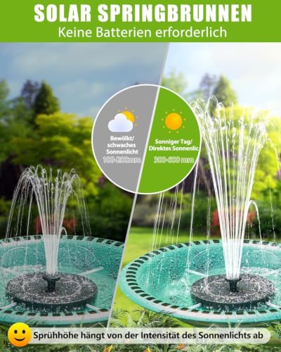 Detalle de HAZENS Solar Springbrunnen für Außen – 6 Sprüheffekte, kraftvoll durch Sonnenenergie