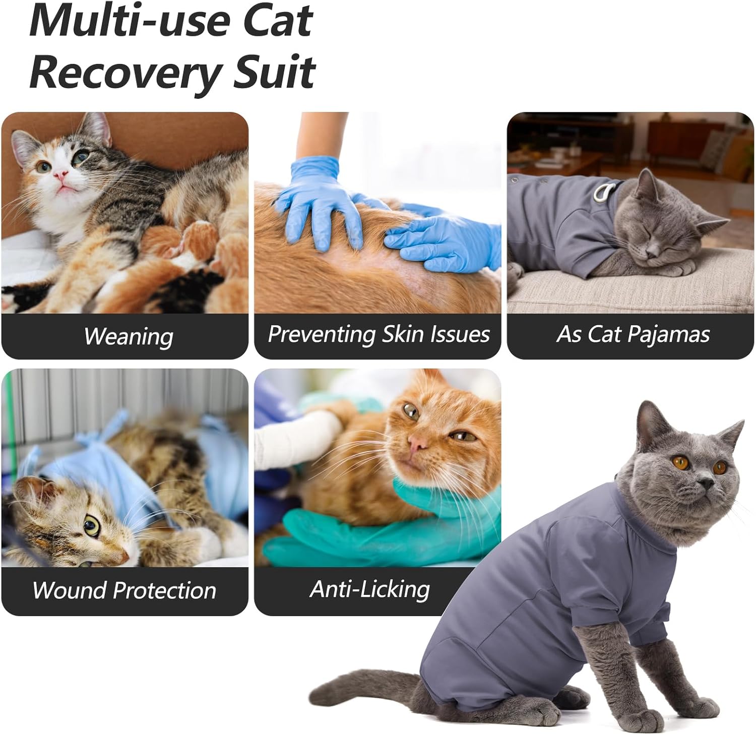 Thumbnail 5 de HEYWEAN body de récupération pour chat après opération à manches longues