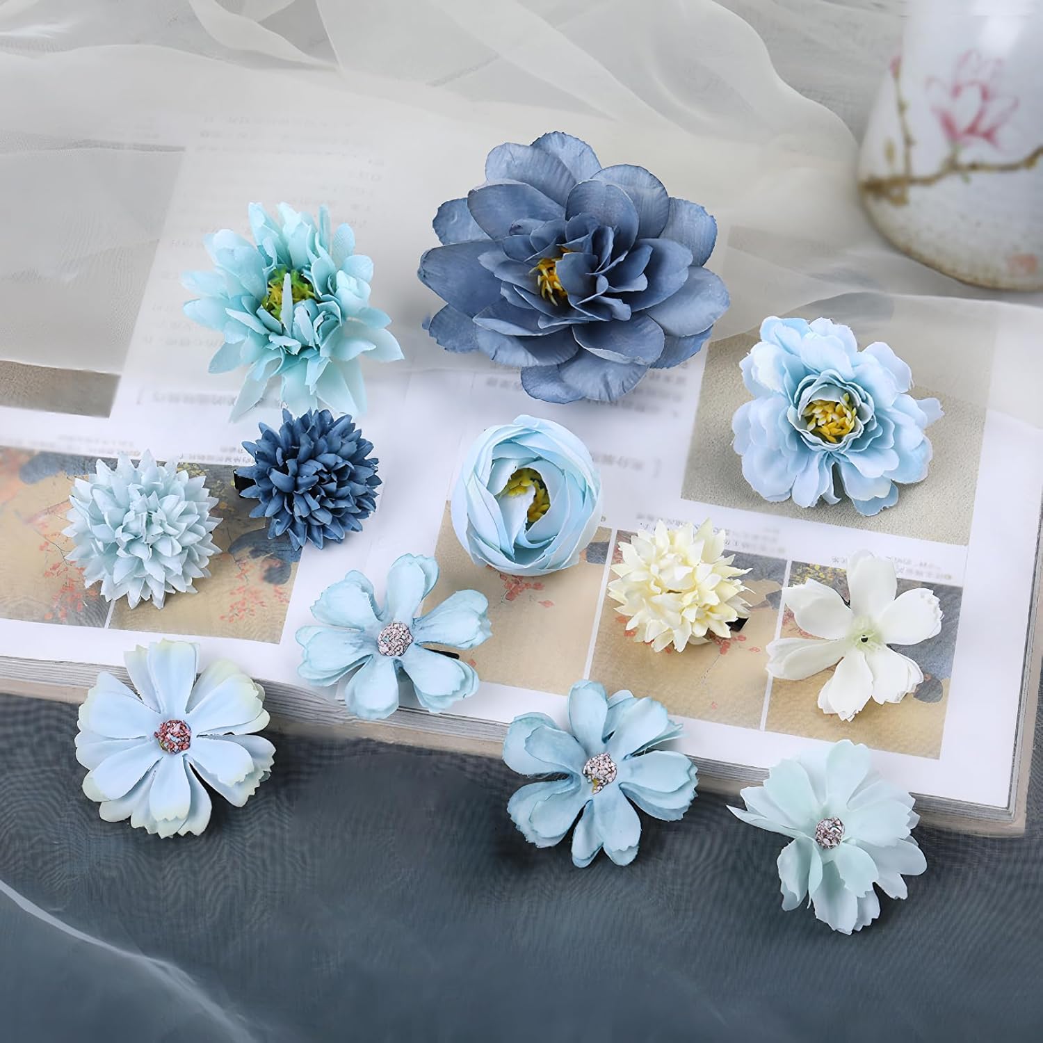 Detalle de Hurifeng Blumen-Haarklammer Blau – Haarschmuck-Blume für Damen und Mädchen