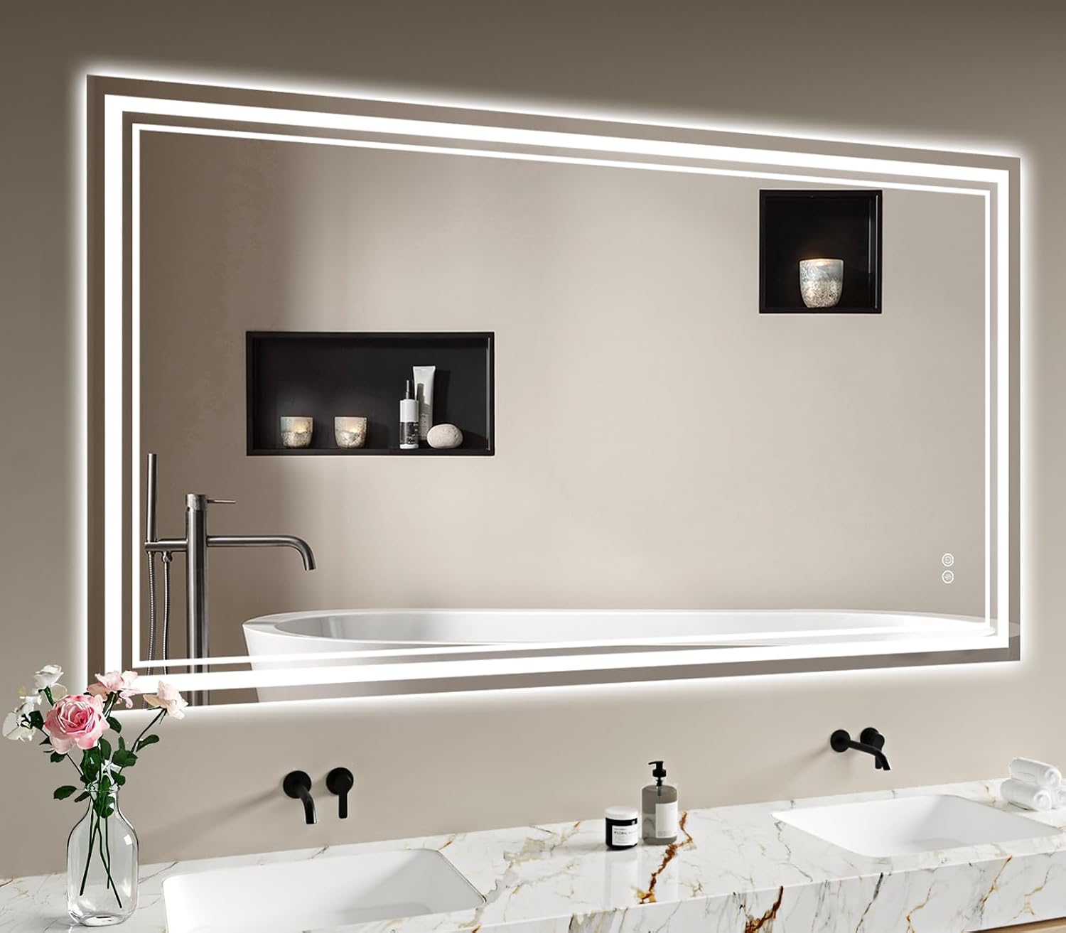 Detalle de Badspiegel mit Beleuchtung 140x70 cm – LED Spiegel mit Antibeschlag, Touch-Sensor & Dimmer