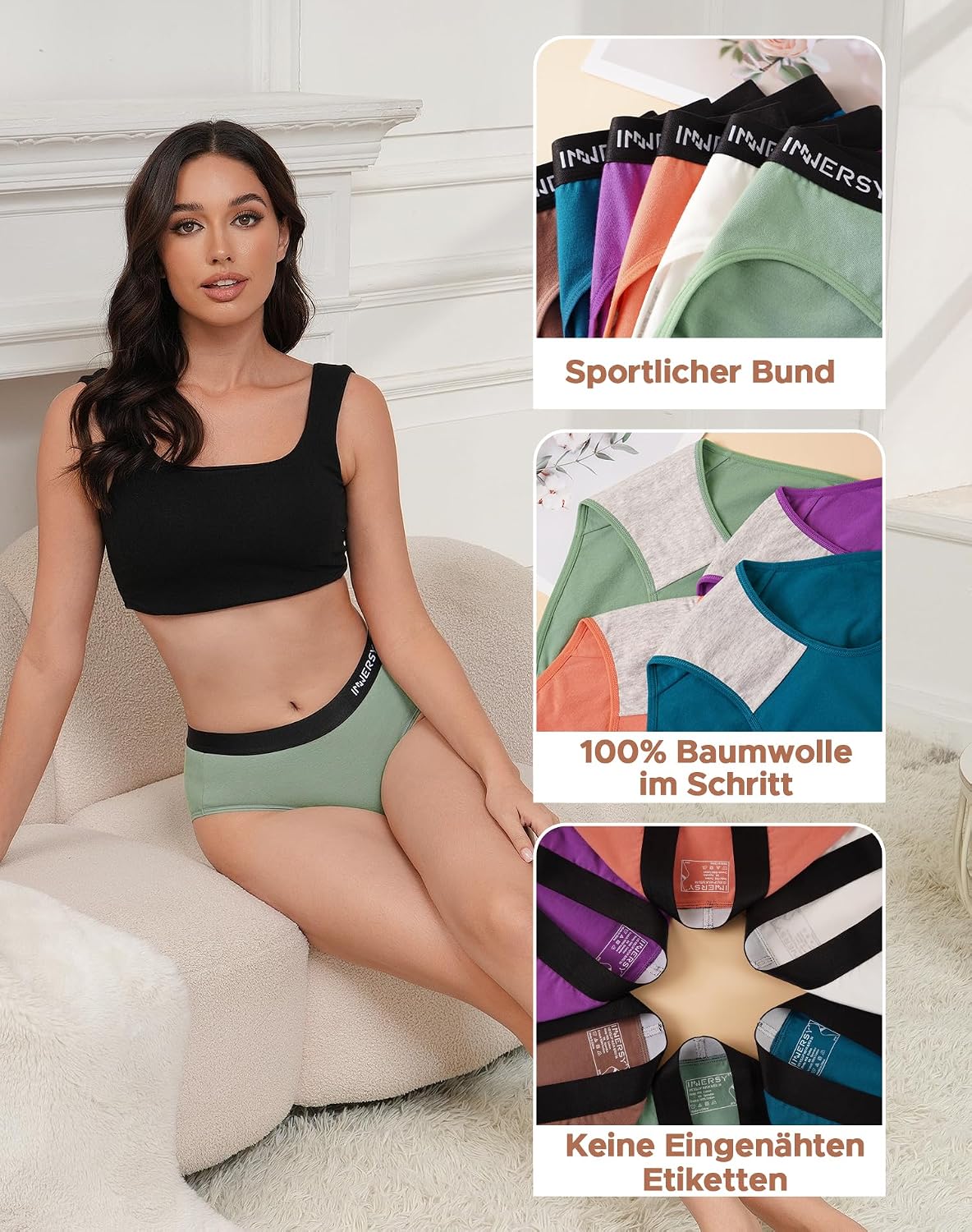 Detalle 2 de INNERSY Slip Damen 6er Pack Baumwolle