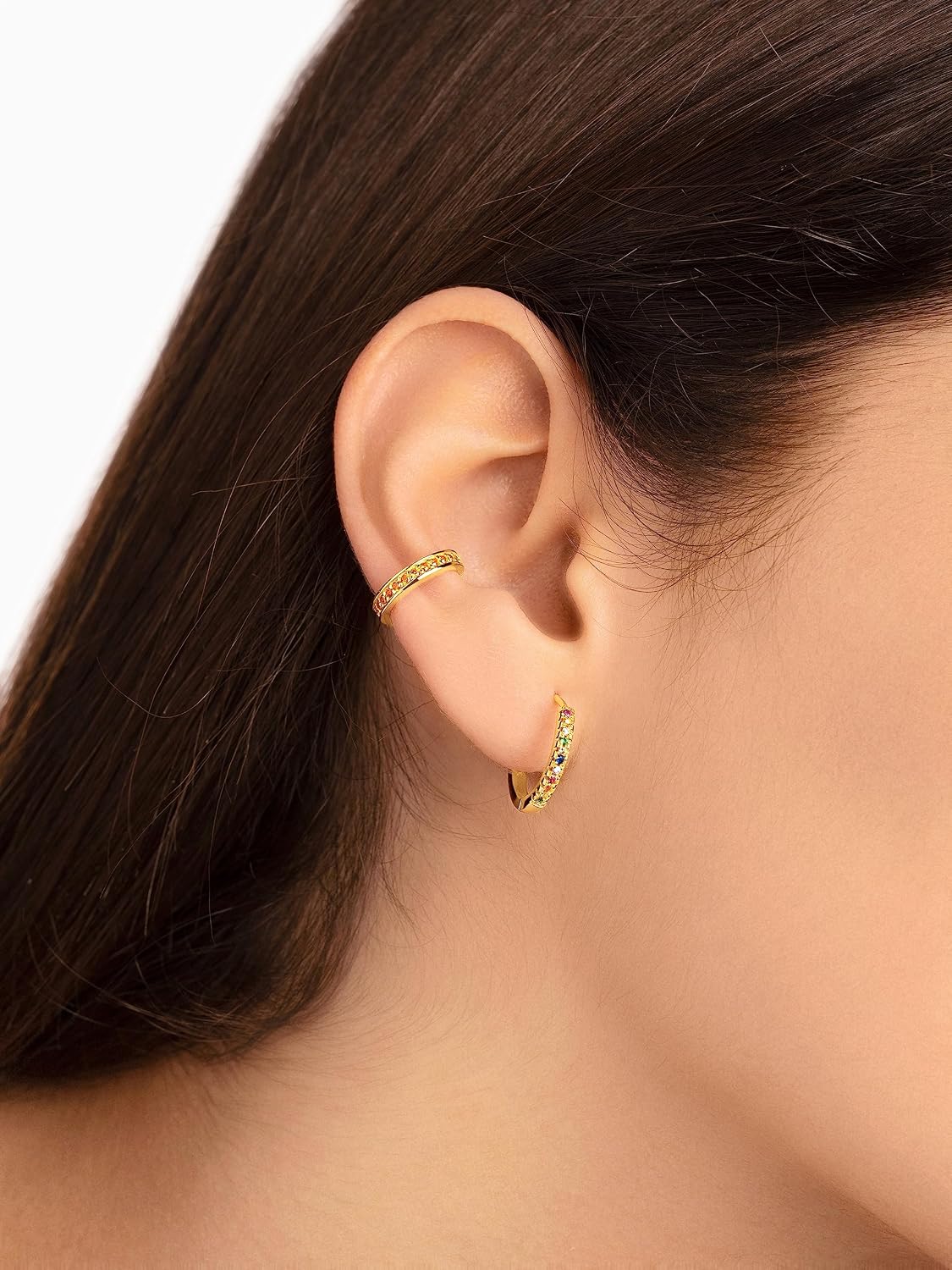 Detalle 2 de SINGULARU Orecchini Cerchio L Colors in Argento Sterling con Placcatura Oro 18Kt e Zirconi