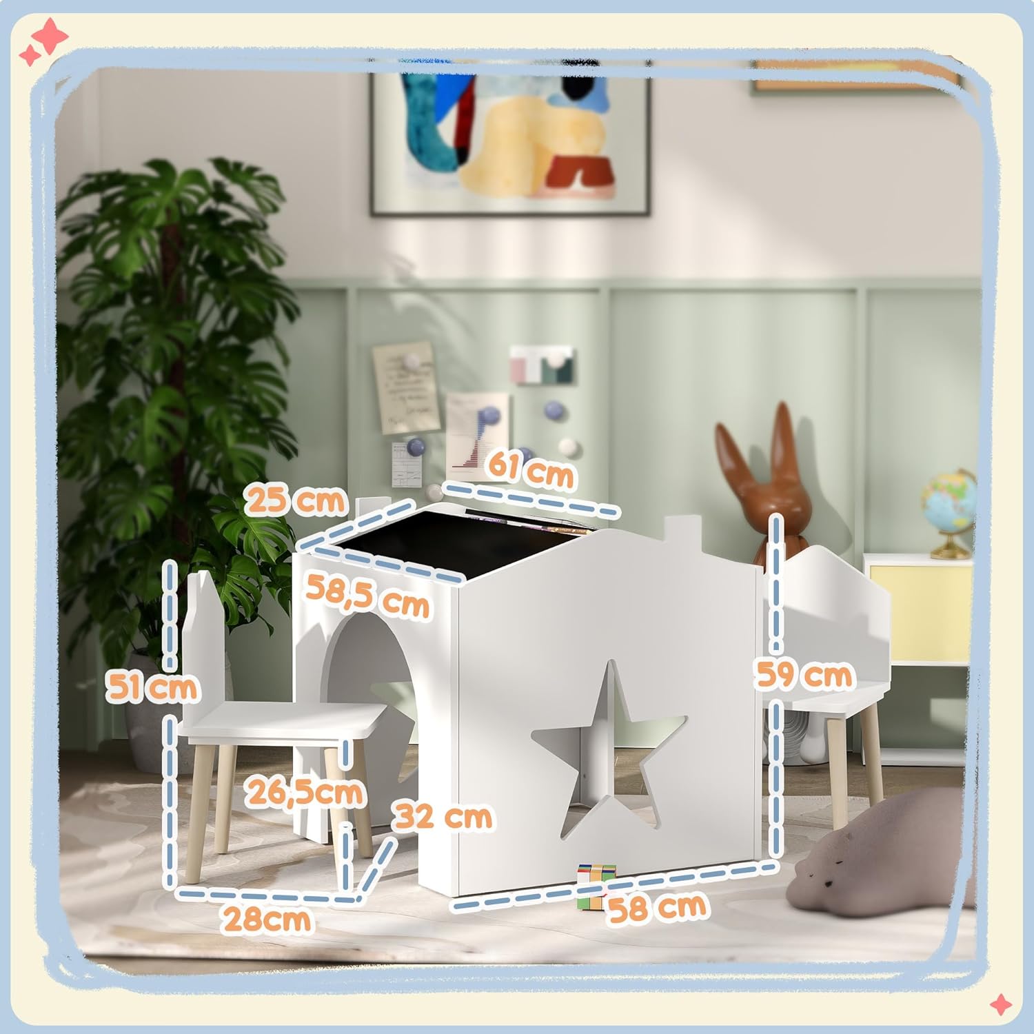 Thumbnail 6 de AIYAPLAY Ensemble table et 2 chaises 3 pièces pour enfants (3 à 8 ans) avec plateau tableau noir, blanc