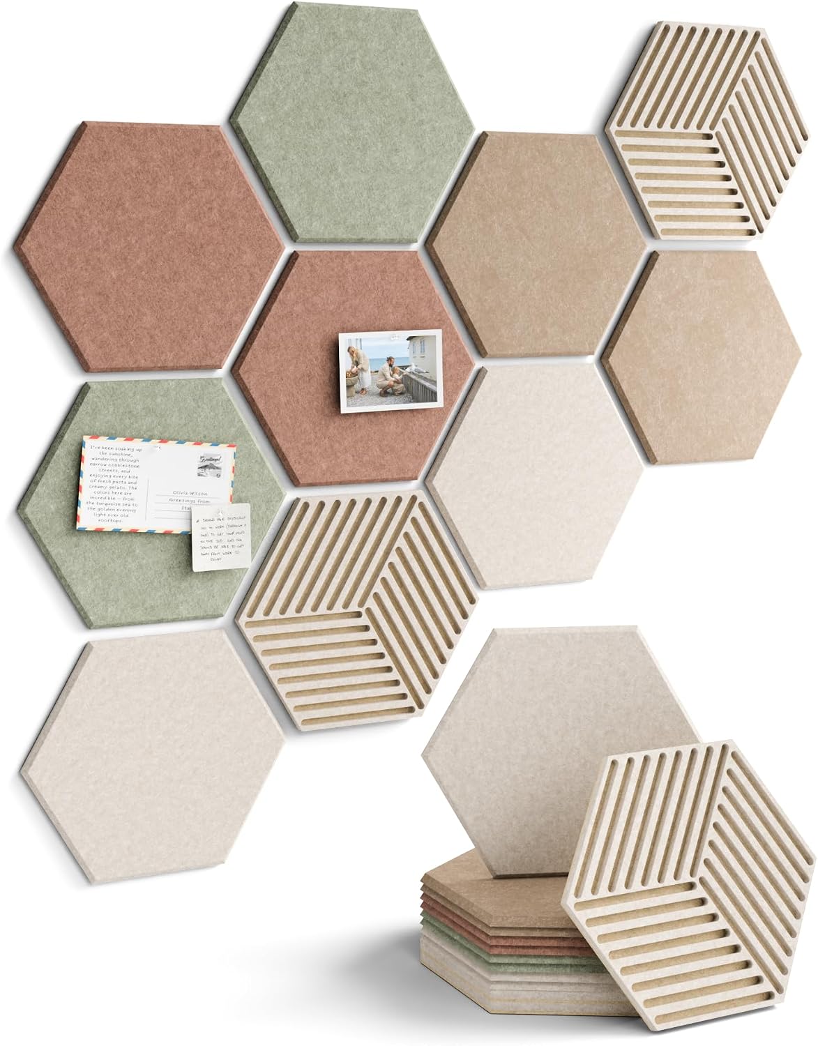 Detalle de Fluxynara 10-Pack Hexagon Felt Bulletin Board Tiles, Boho with Adhesive Tabs