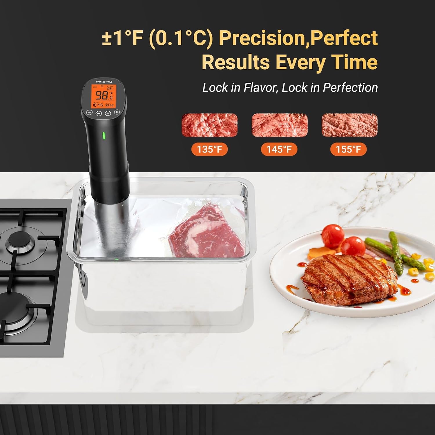 Detalle de INKBIRD ISV-200W 2.4G WiFi Sous Vide Cooker: Precision, App Control, and Quiet Consistency