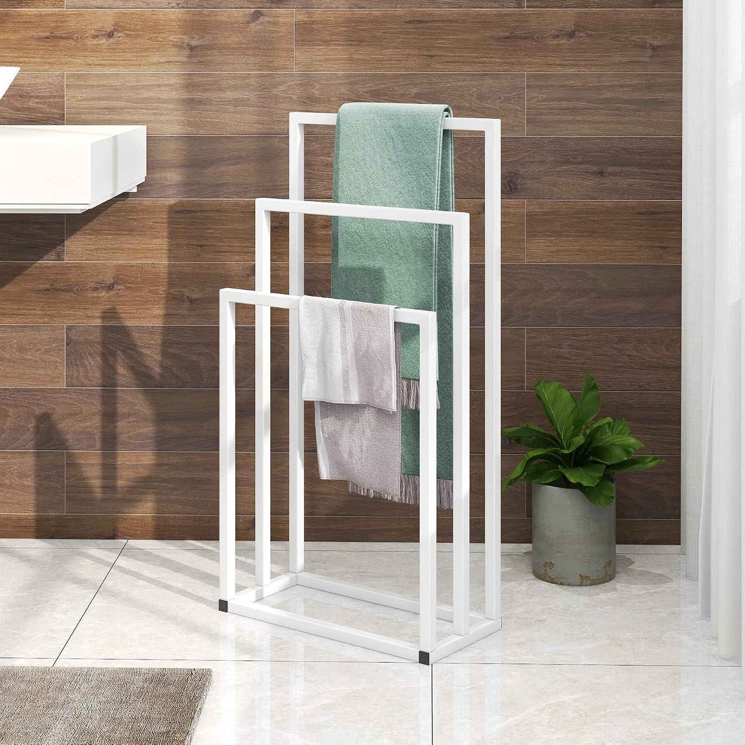 Thumbnail 6 de HOJINLINERO 3-Tier Freestanding Metal Towel Rack, Silver, 45 x 22 x 86 cm