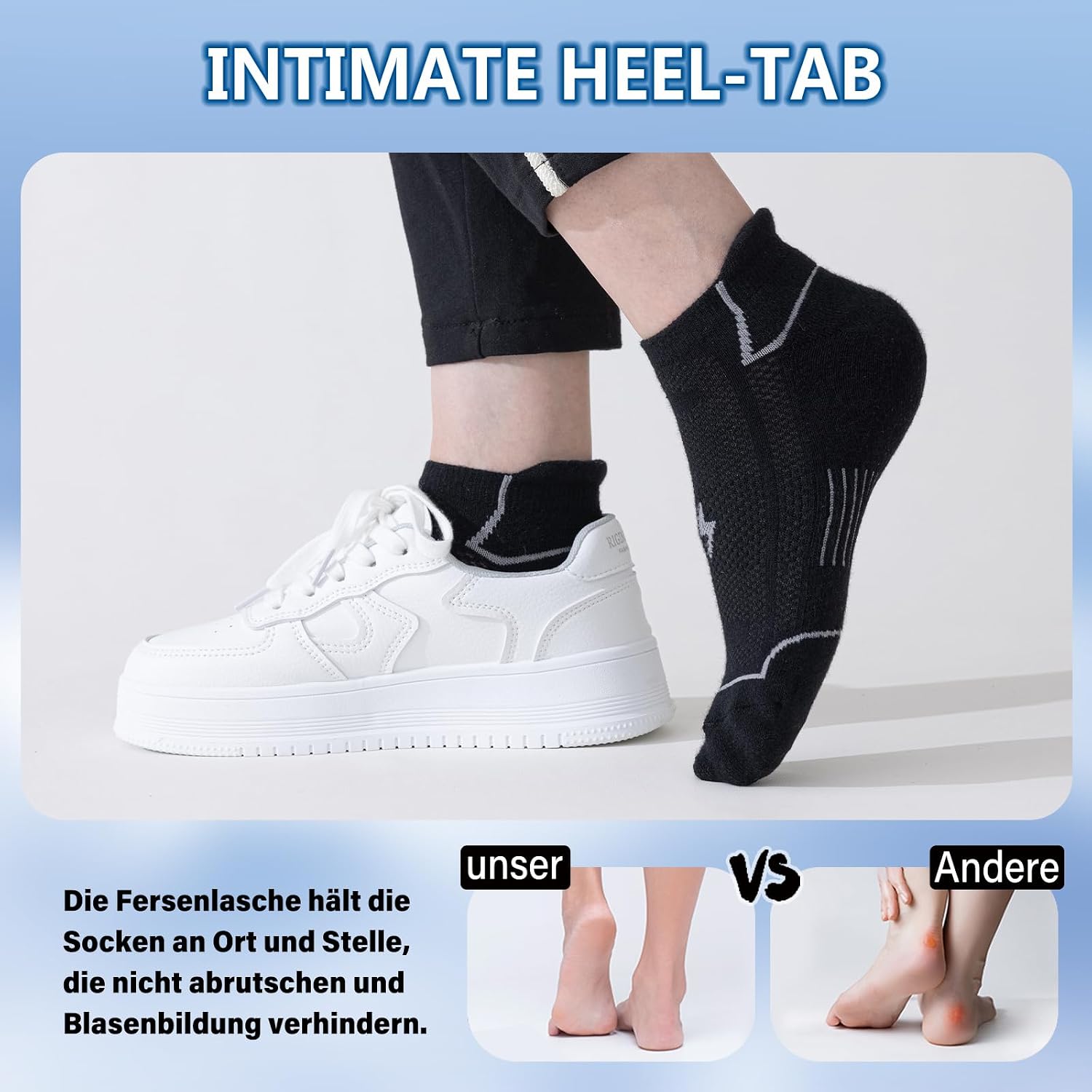 Detalle de Niorasen Sneaker-Socken Damen 35-38/39-42 – Atmungsaktiv, Anti-Blasen, Gepolsterte Laufsocken