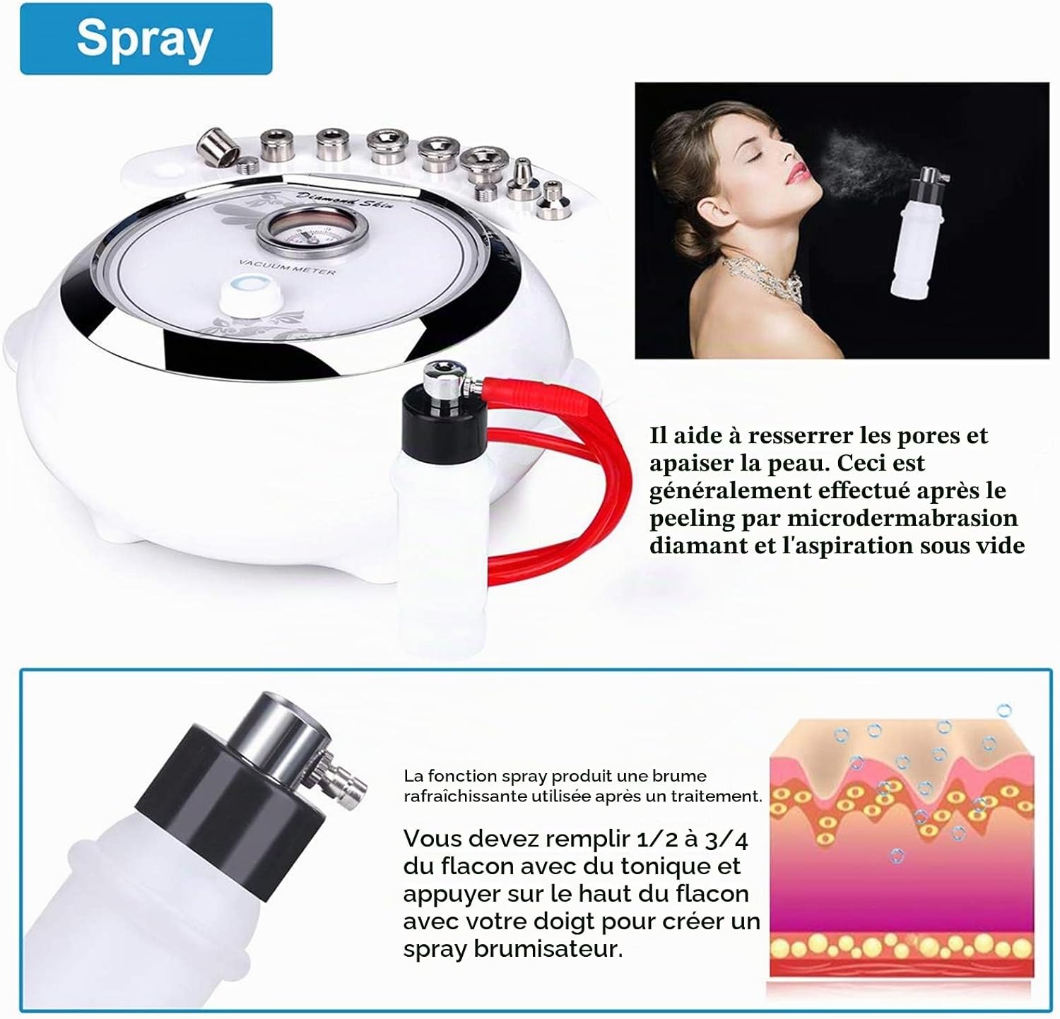Thumbnail 4 de TwoWin Diamond 3-in-1-microdermabrasietoestel met diamantkoppen, vacuüm en spray