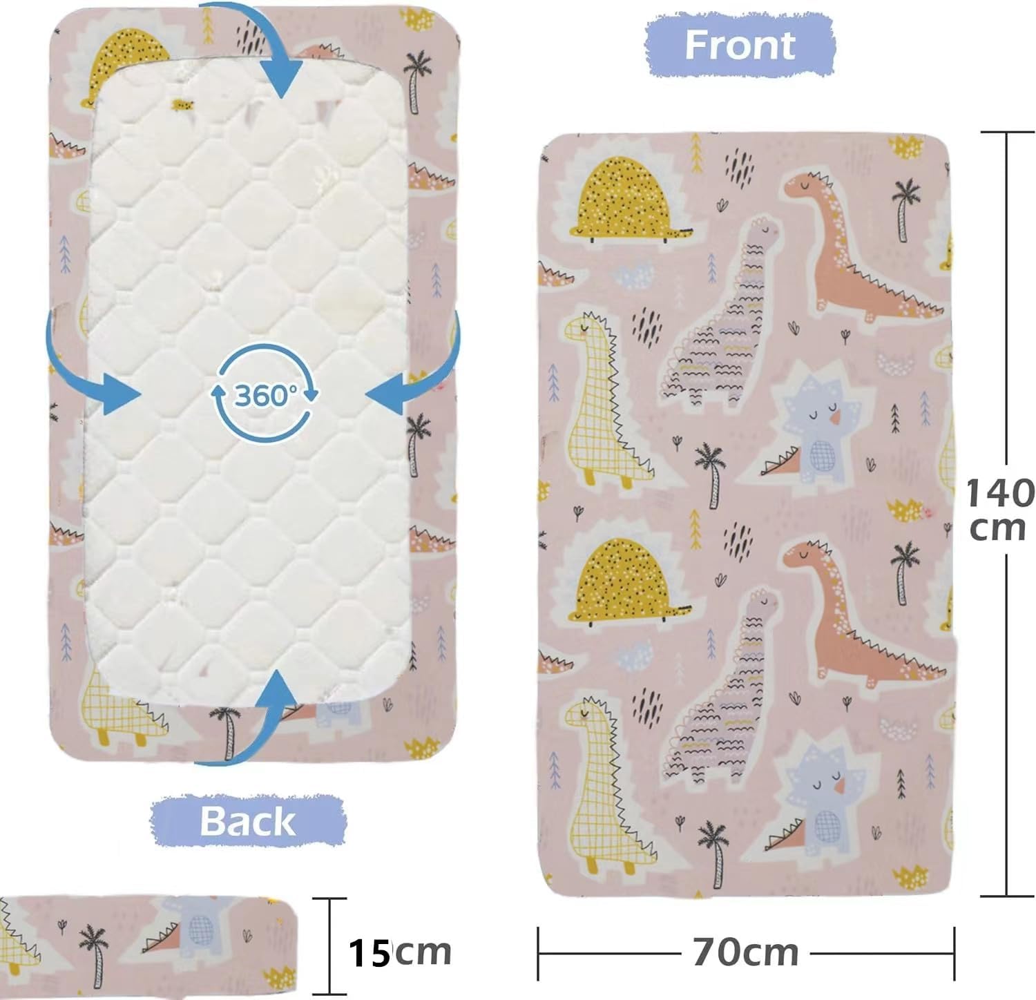 Detalle de Cot Bed Fitted Crib Sheet Set (70x140cm) with Dinosaur Print – Easy-care soft microfiber