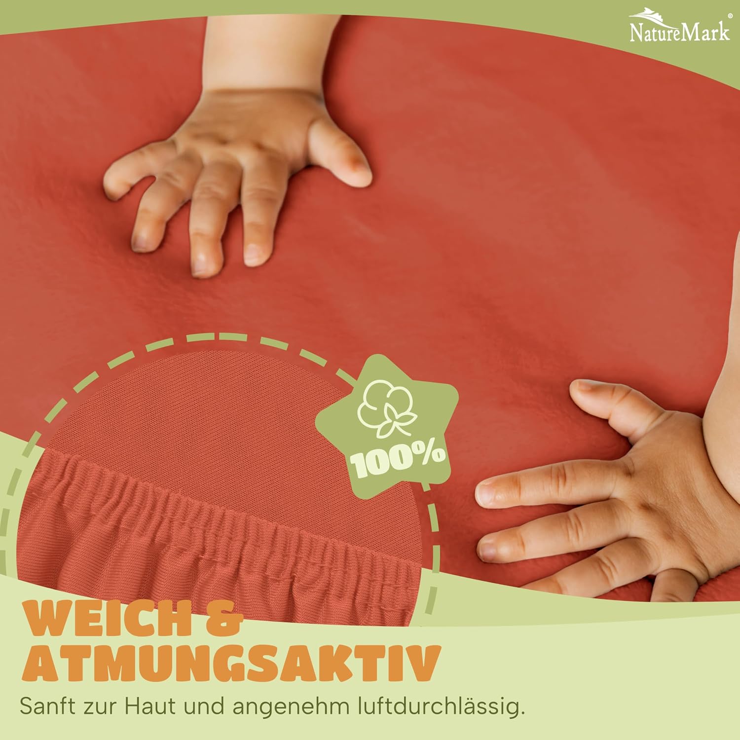 Thumbnail 4 de NatureMark Spannbettlaken 70x140 cm, 2er Set – Weiches Jersey aus 100% Baumwolle, Rost Rot