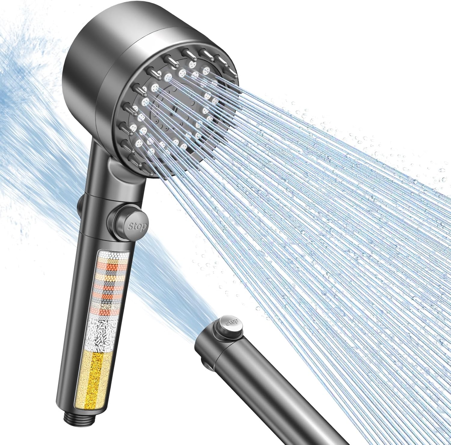 Detalle de FEELSO Shower Head Filter with 15-Stage Filtration, Anti-clog Nozzles & 3+1 Spray Modes