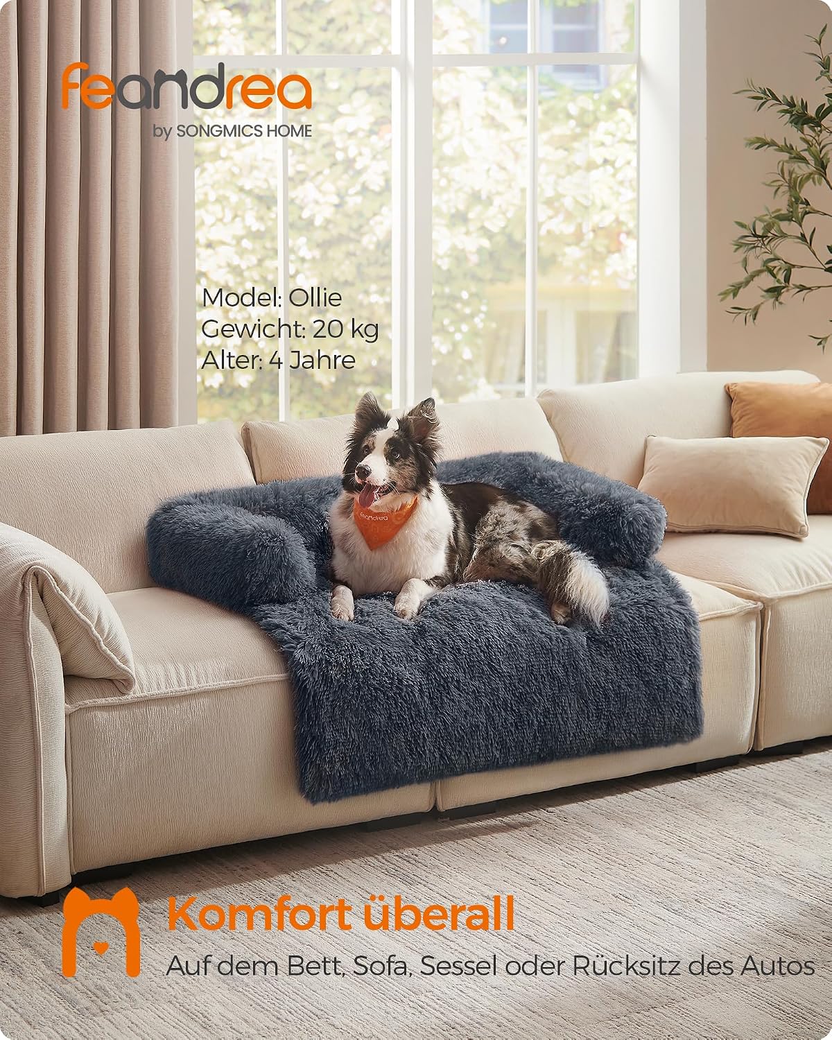 Detalle 2 de Feandrea FluffyHug Plüsch-Hundebett XL für Sofa & Hundedecke, dunkelgrau (110 x 95 x 18 cm)
