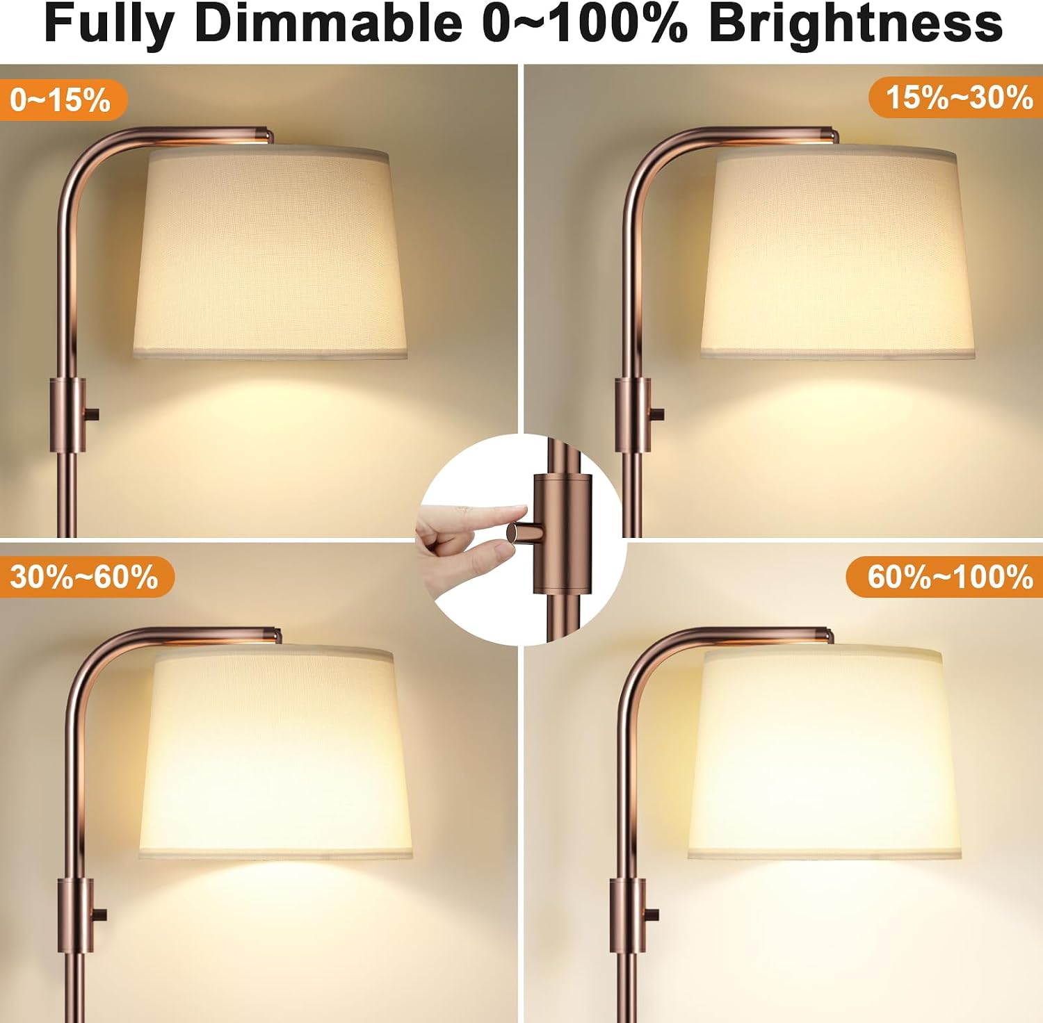 Detalle de Ambimall Z5V8W6 Dimmable Arc Floor Lamp with Rotating Head and Linen Shade