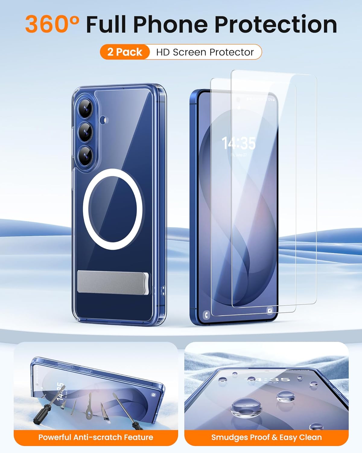 Thumbnail 2 de SIXBOX Magnetic Case with Kickstand for Samsung Galaxy S26 (Clear) – MagSafe compatible with 2 tempered glass screen protectors