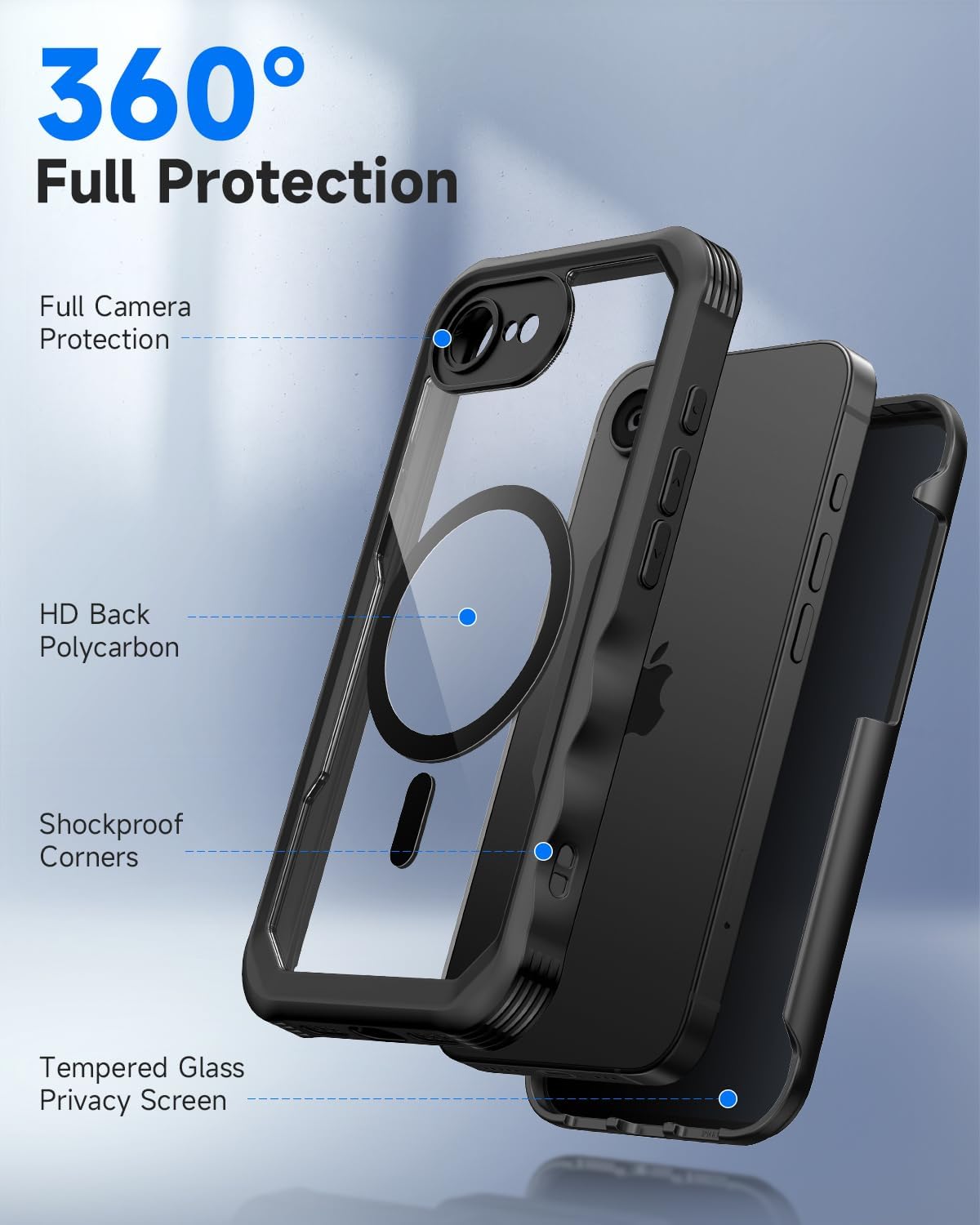 Thumbnail 2 de Seacosmo Magnetic Case for iPhone 17e / 16e with Privacy Screen and 9H Glass — Full-Body Shockproof Case
