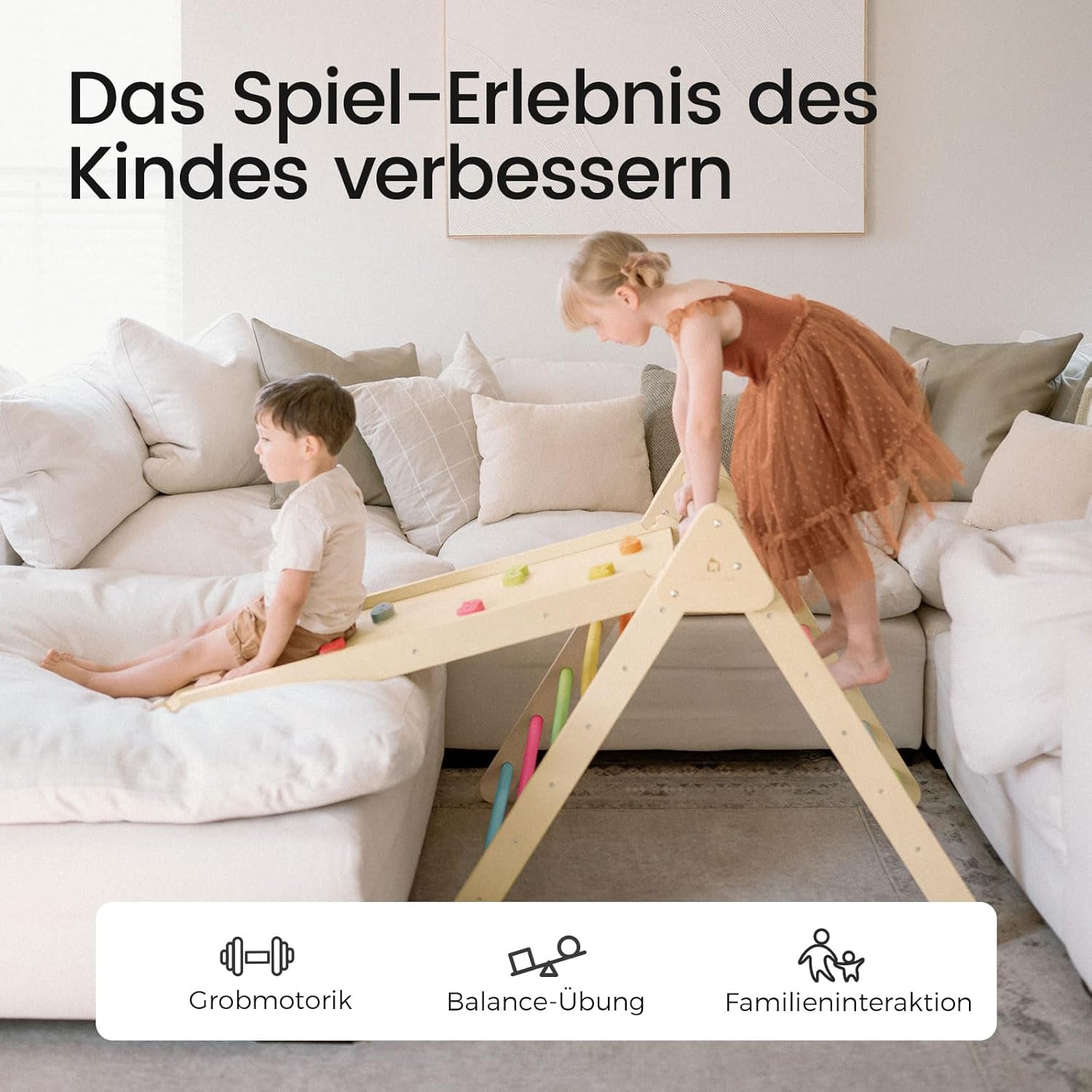 Thumbnail 2 de Tiny Land 2-in-1 Kletterdreieck (Regenbogenfarben) – Montessori-Klettergerüst für drinnen und draußen