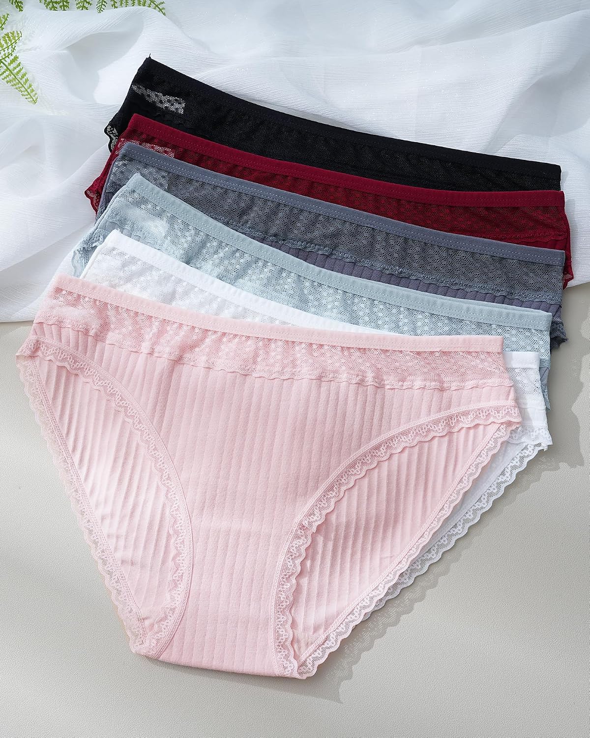 Detalle de Levao Culotte Femme Coton Dentelle – Lot de 6, slip brésilien coton doux et dentelle finesse