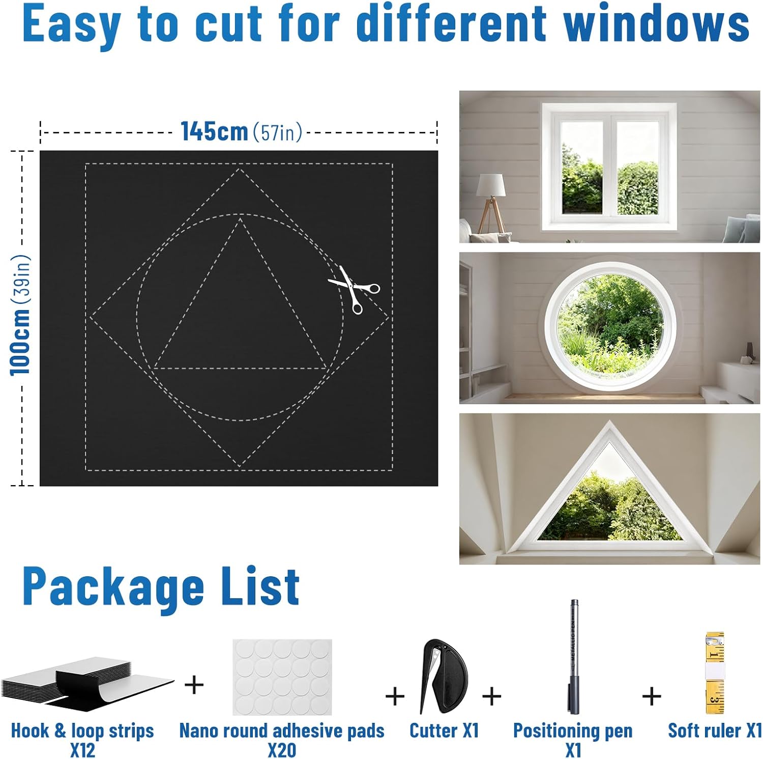 Detalle de RCHYFEED Blackout Blinds for Window: 145x100cm Portable, Traceless Removable, DIY Fit for Bedroom, Nursery, RV and Travel