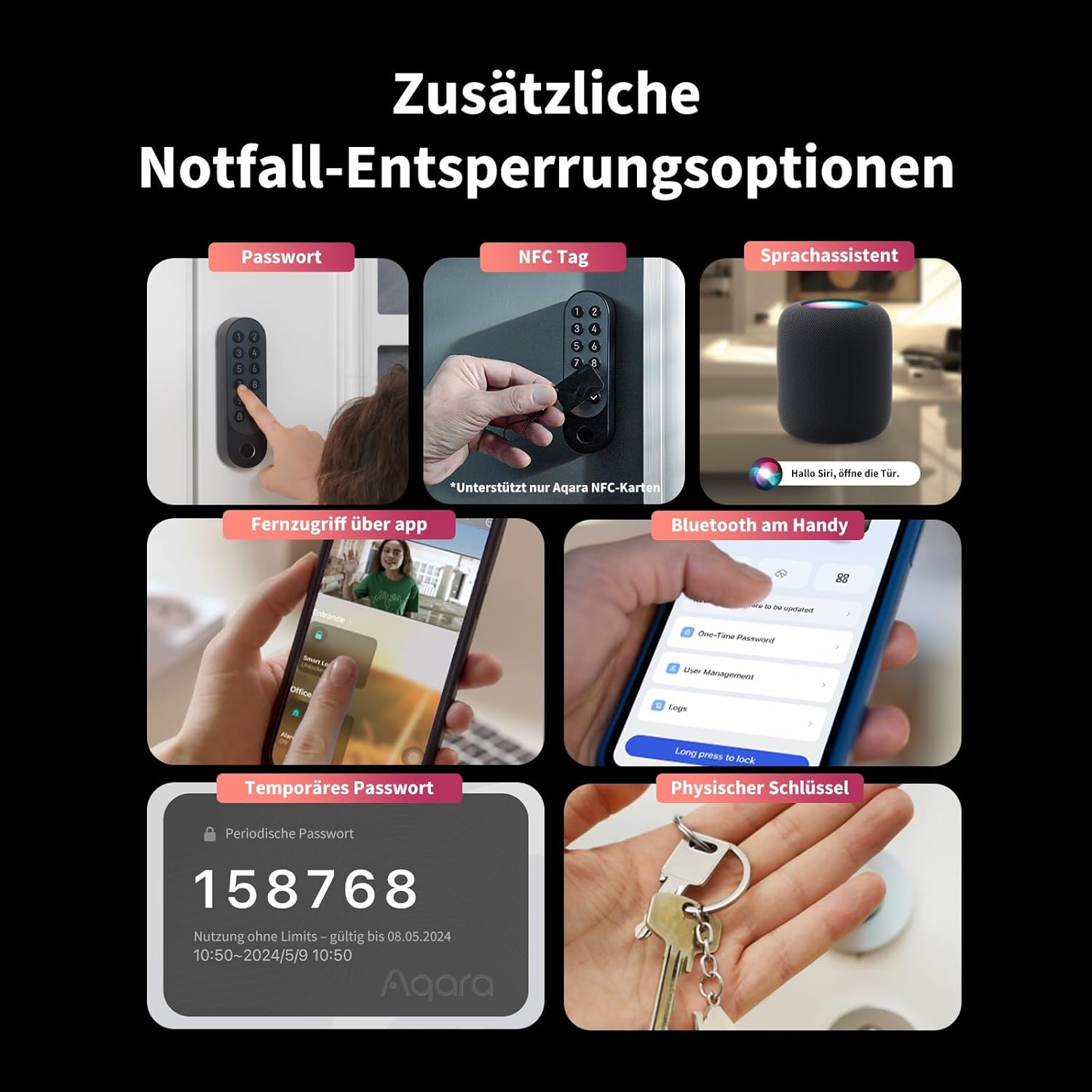 Thumbnail 4 de Aqara Smart Lock U200 mit Fingerabdruck – Matter over Thread, Apple Home Key & Akku, kompatibel mit HomeKit, Google Home, Alexa und SmartThings (schwarz)