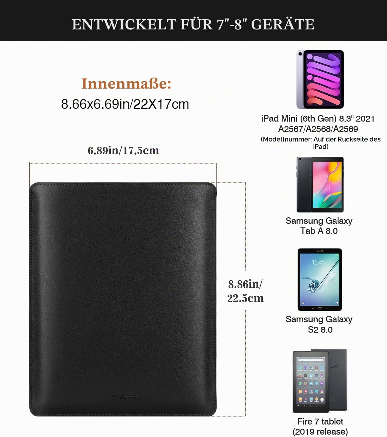 Detalle 2 de MoKo 7-8 Zoll Tablet Sleeve aus PU-Leder – Slim, robust und passend für iPad Mini & Co.