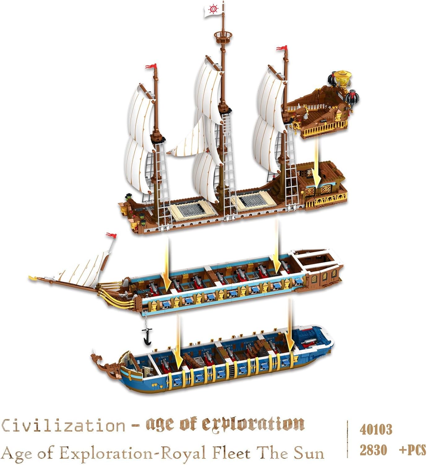 Thumbnail 2 de JMBricklayer 40103 – Kit de construction à pince pour maquette de bateau pirate de la Flotte Royale du Soleil