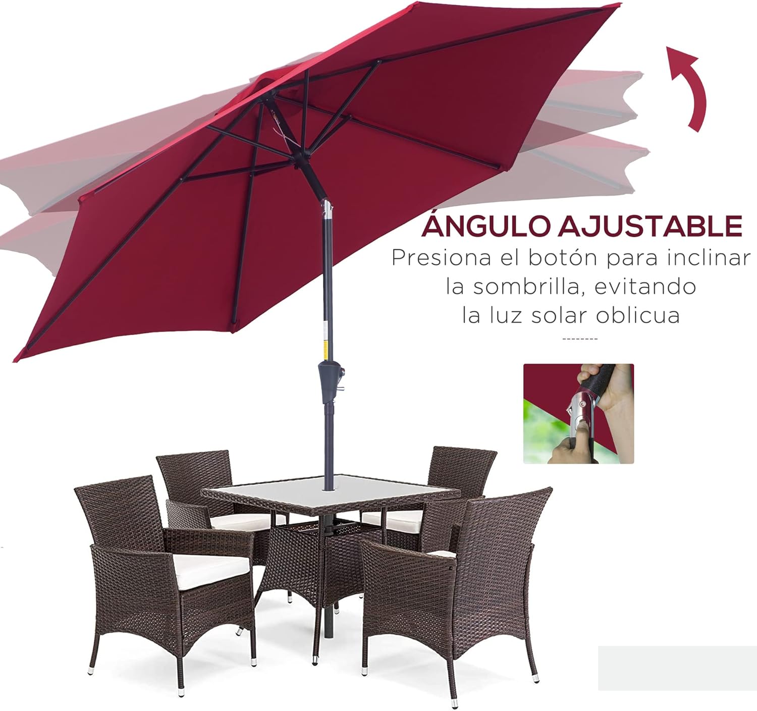 Thumbnail 3 de Outsunny Sombrilla de Jardín Reclinable Ø260cm ☂