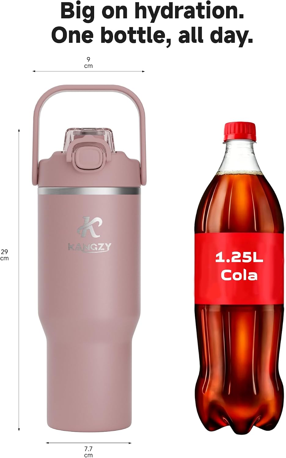 Detalle de KANGZY 1L/32oz Metal Water Bottle with Straw & Spout Lid – Vacuum Insulated Stainless Steel Flask (Pink)