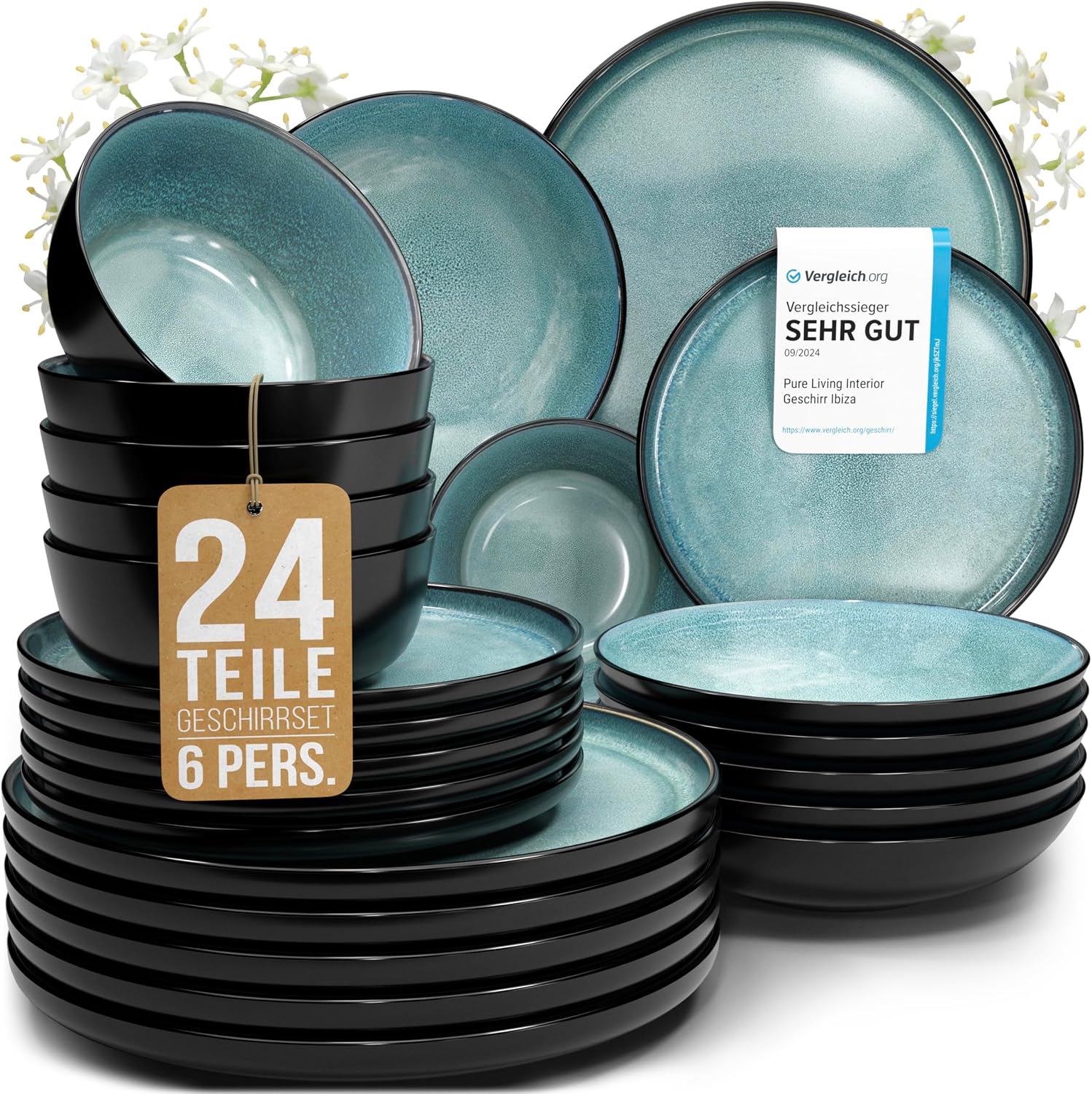 Detalle de Pure Living Ibiza Steingut Geschirrset 24-tlg. für 6 Personen 🍽