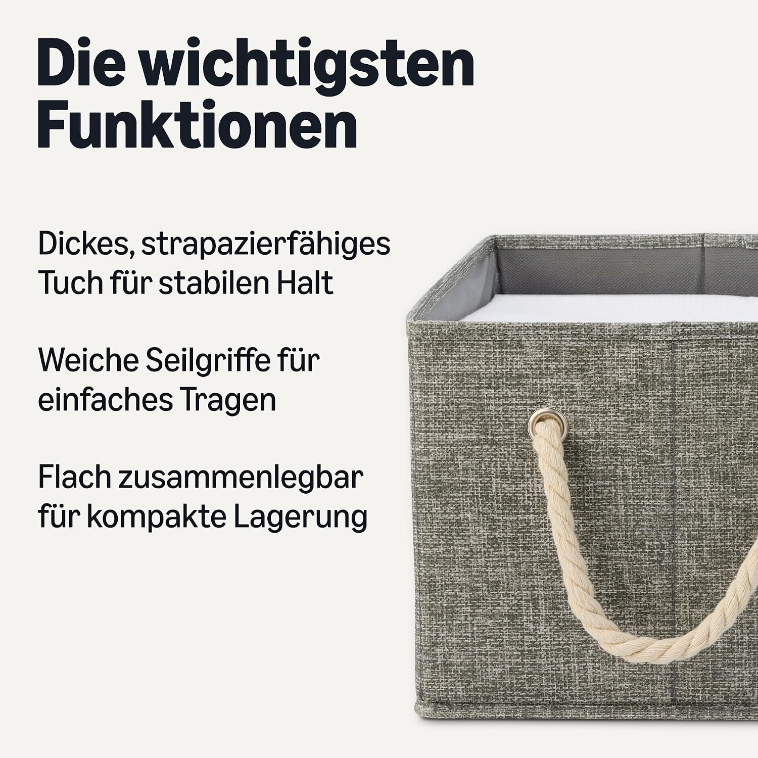Thumbnail 1 de Amazon Basics Faltbare Aufbewahrungsbehälter mit Seilgriffen, Anthrazit, groß – 3er-Set