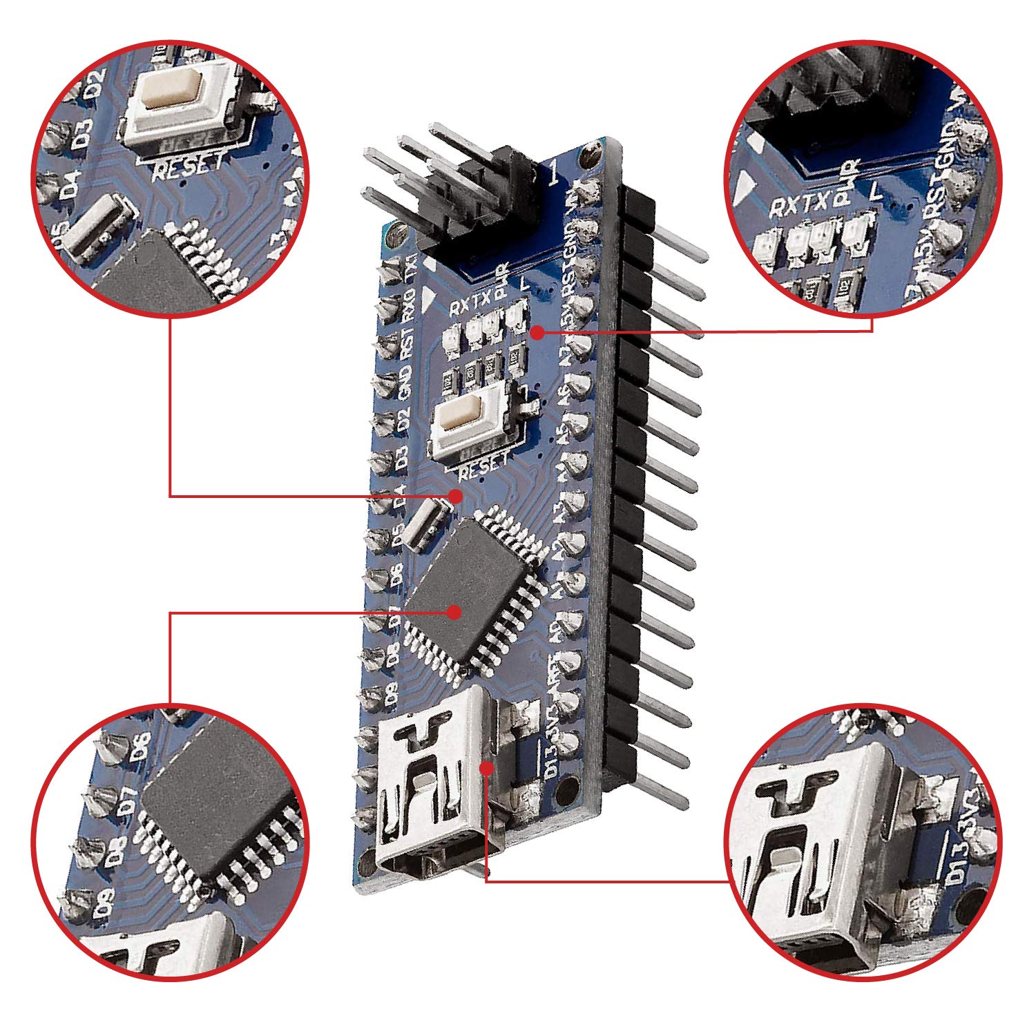 Detalle 2 de AZDelivery Nano V3.0 CH340 (versione migliorata) compatibile con Arduino Nano V3