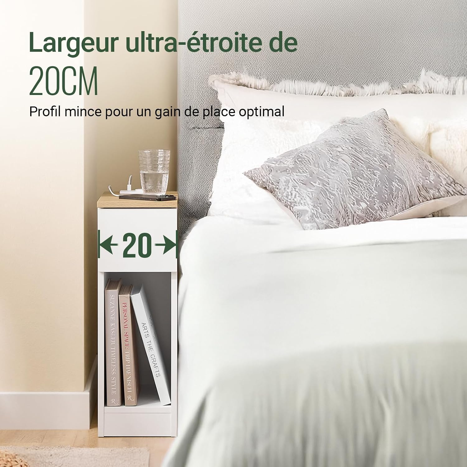 Detalle 2 de SoBuy FBT111-E Table de chevet étroite 20 cm