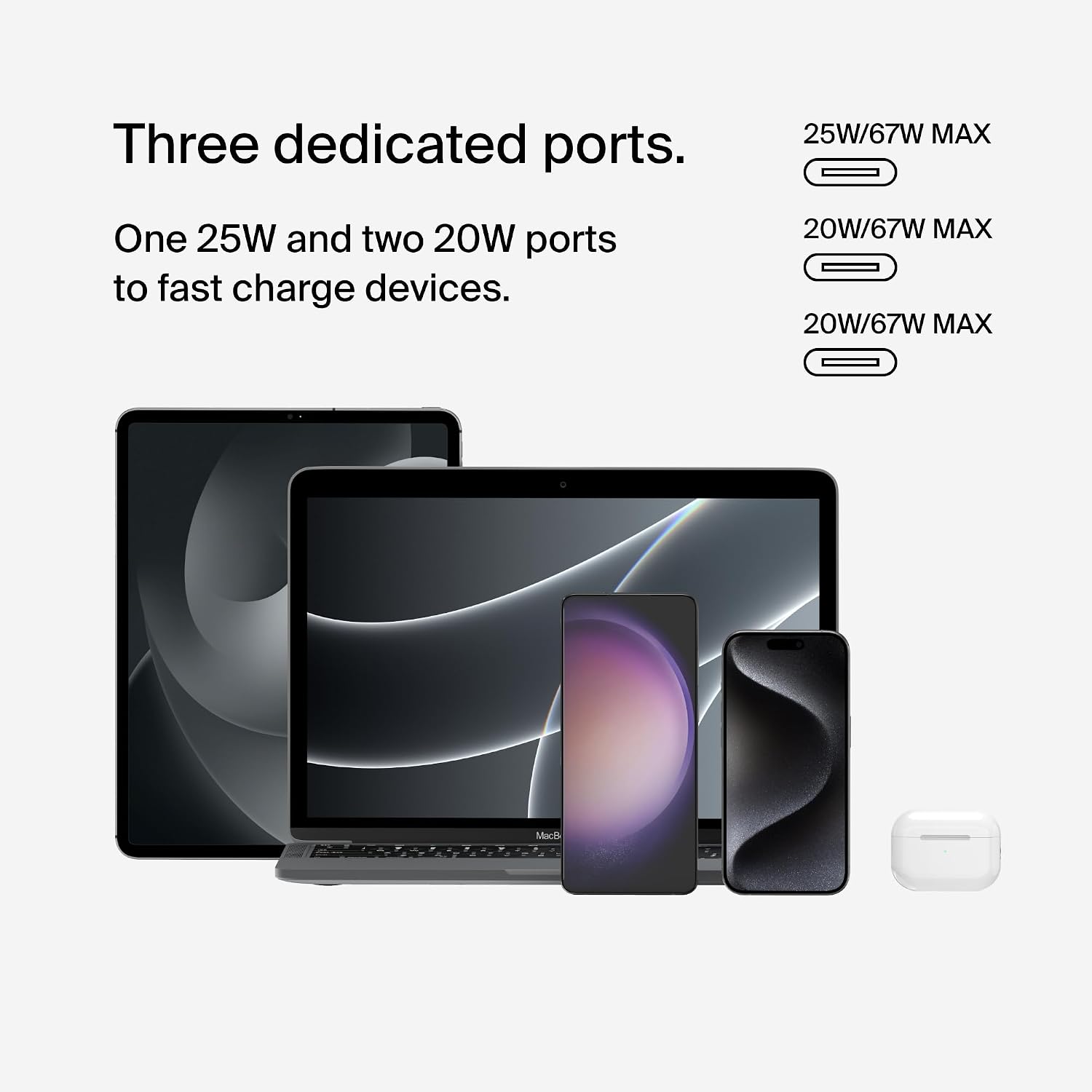Detalle 1 de Belkin BoostCharge 3‑Port USB‑C 67W Wall Charger