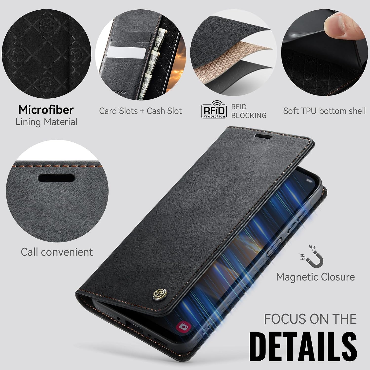 Detalle de Lonjanfon Lederflip-Hülle für Samsung Galaxy A26 5G – RFID Wallet Case Schwarz