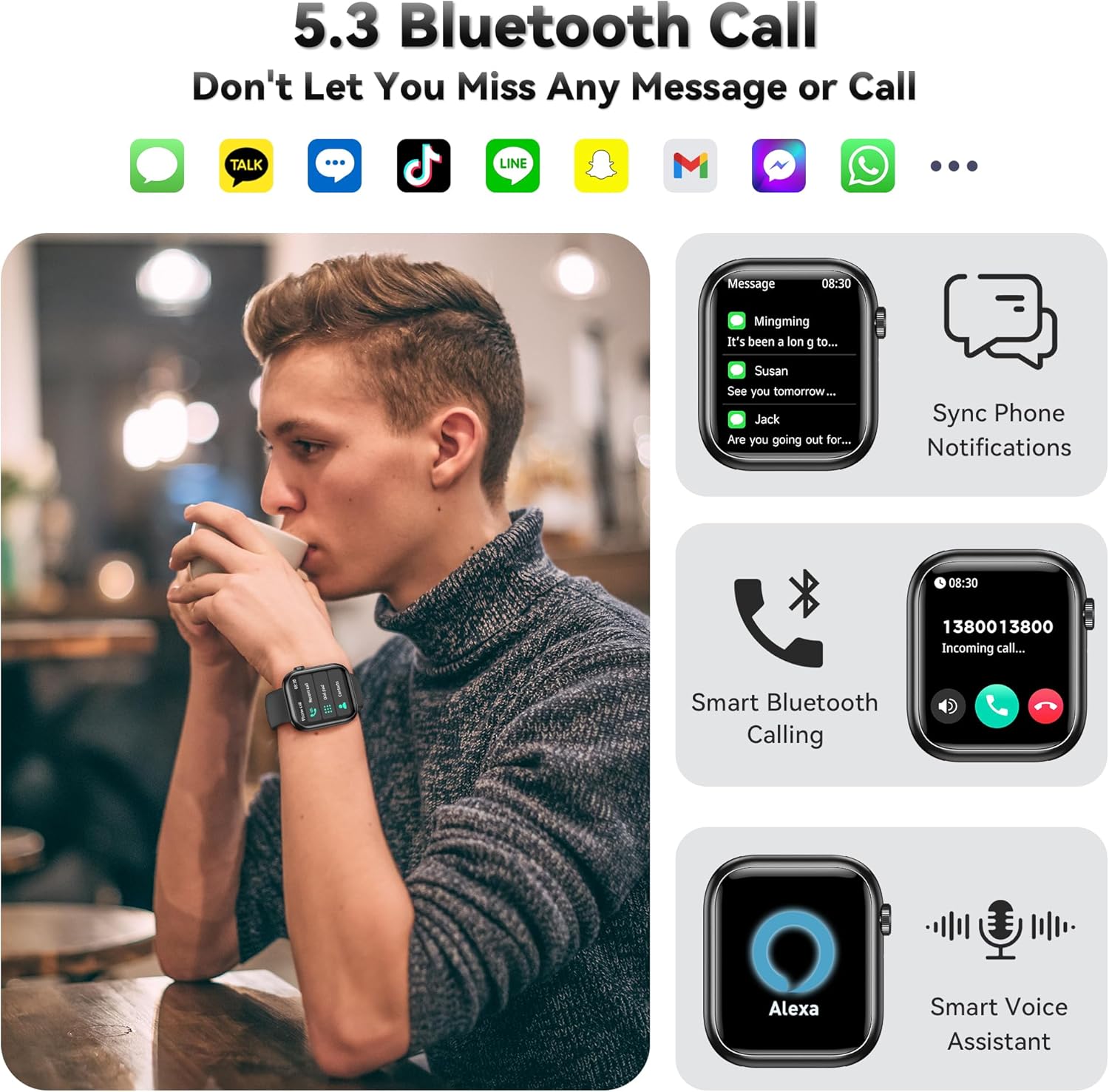 Thumbnail 1 de Smart Watch for Men & Women (Answer/Make Call) – 1.83" Fitness Tracker with Heart Rate, BP, 120+ Sports Modes, IP68