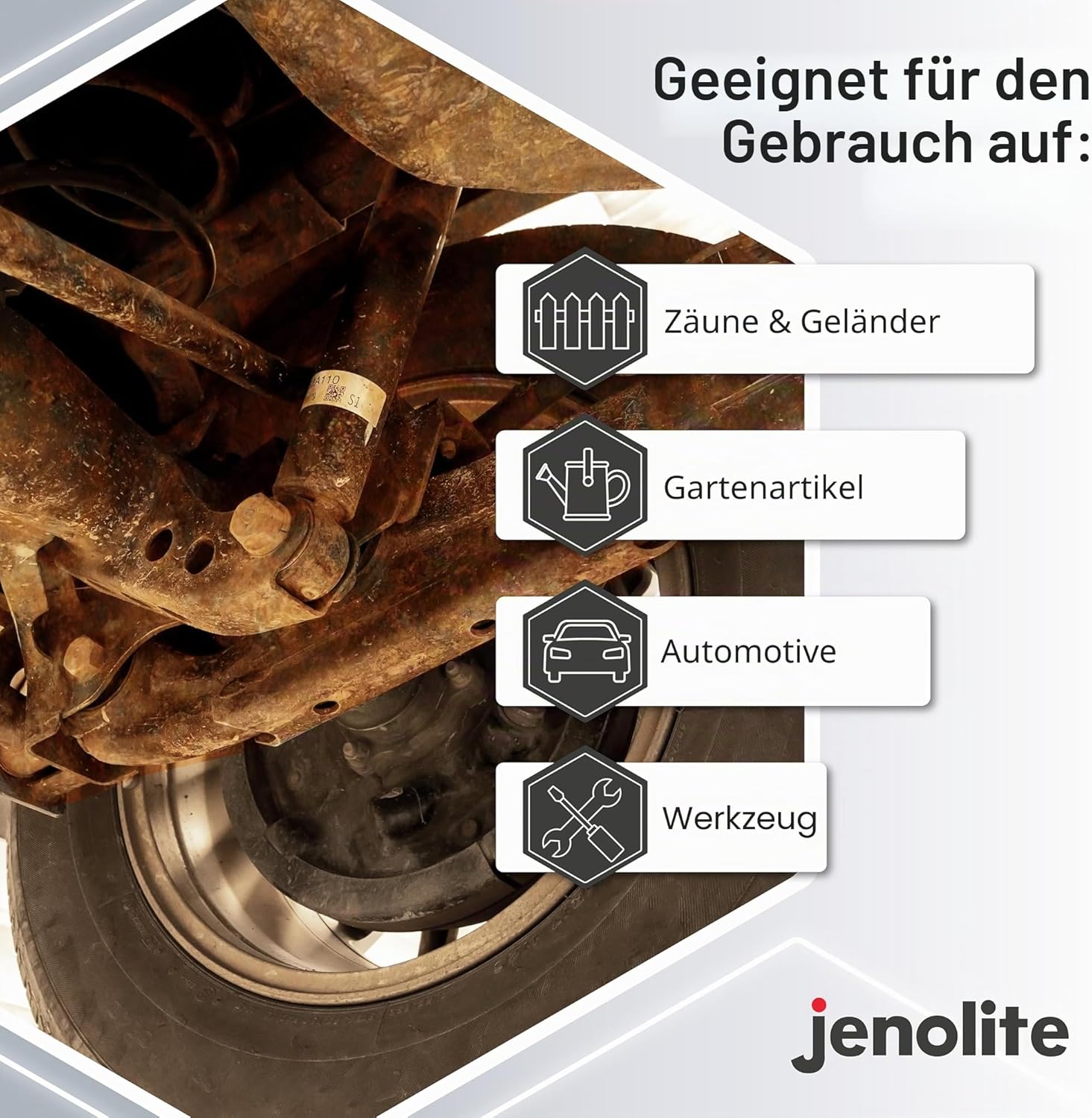 Detalle 2 de JENOLITE Rostumwandler mit Grundierung 150 ml – wasserbasiert, Schwarz, für Auto & Fahrzeuge