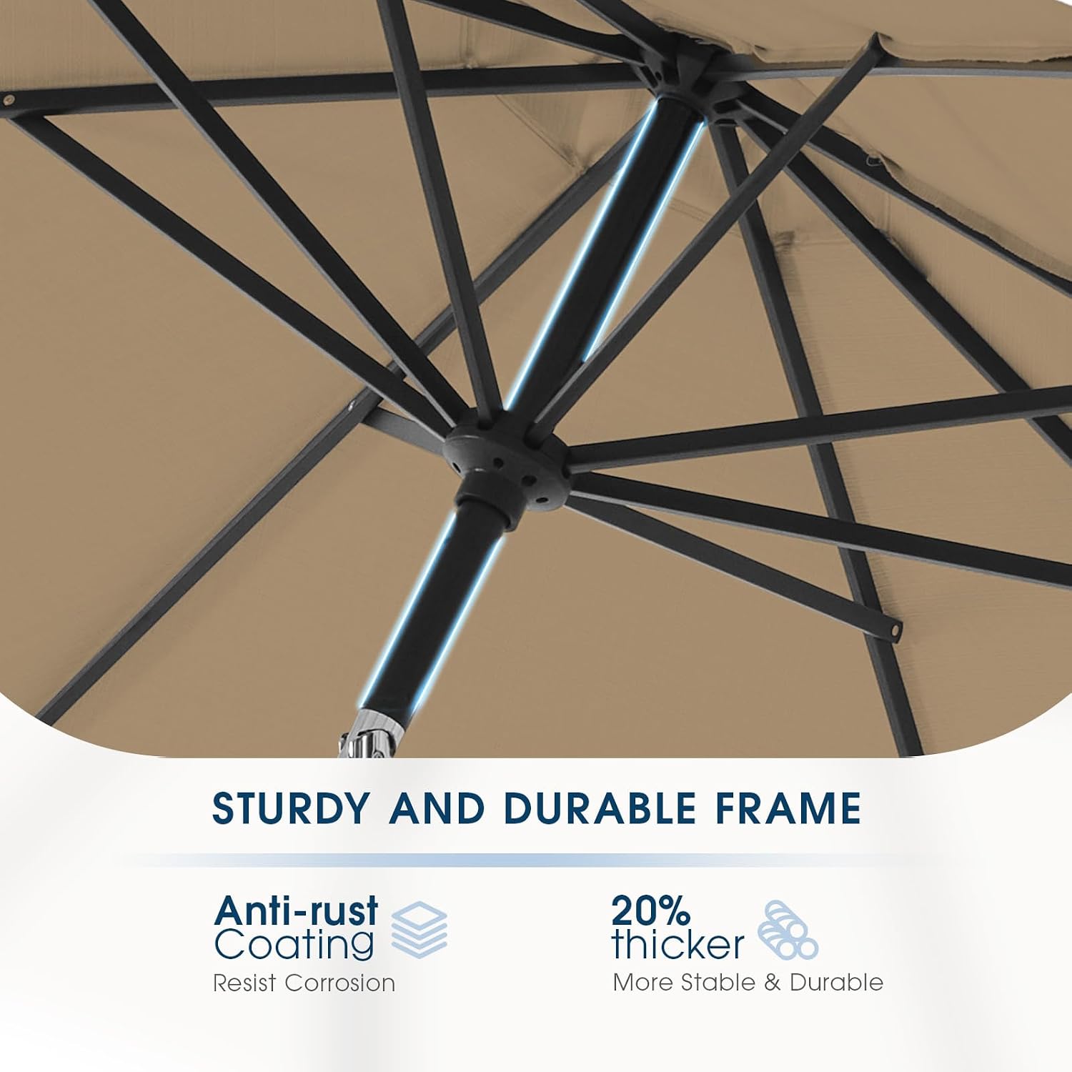 Thumbnail 4 de wikiwiki ZZS-002 9FT Patio Umbrella with Base, 8 Ribs, Tan Canopy