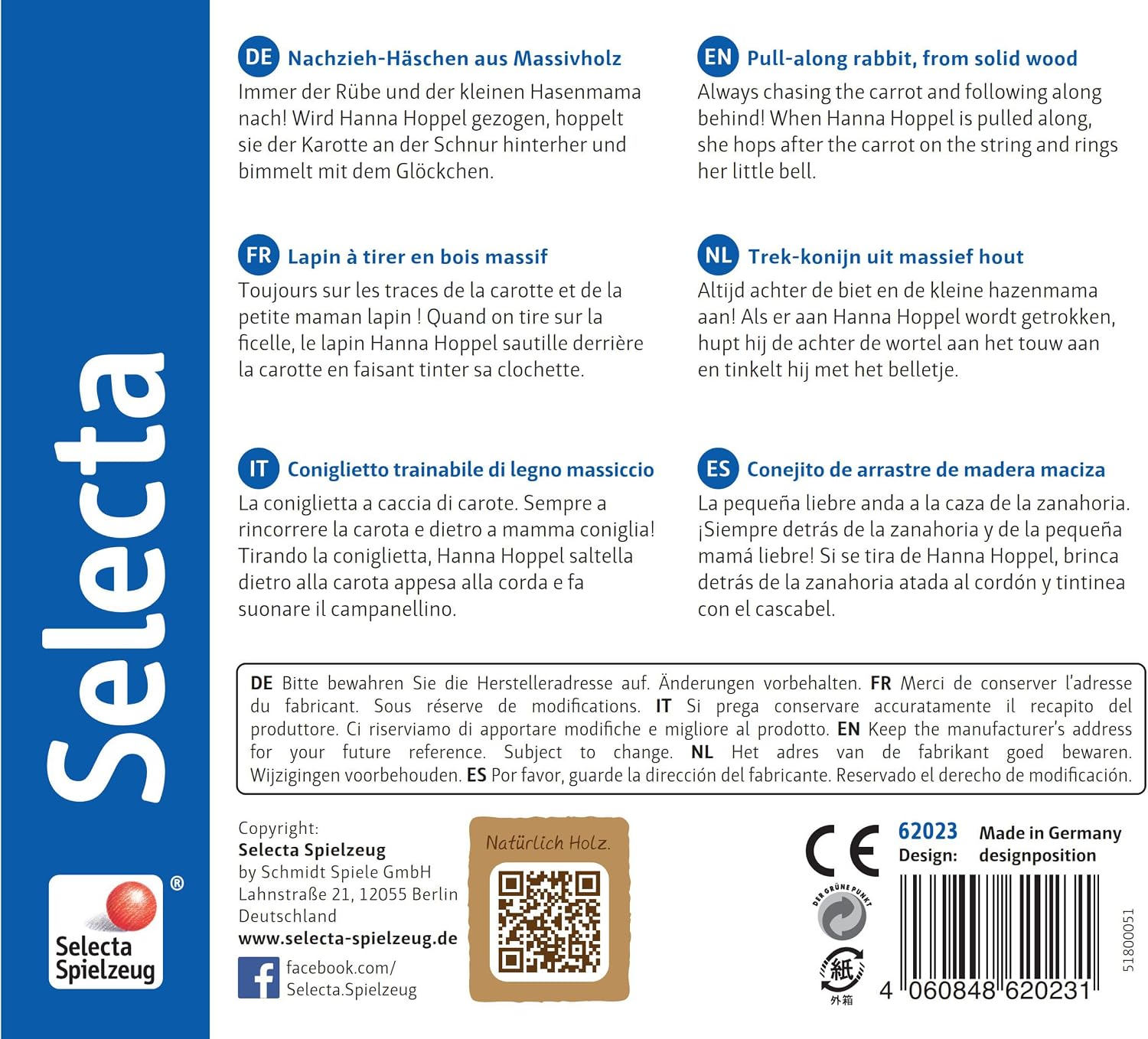 Thumbnail 1 de Selecta 62023 Hanna Hoppel – drewniana zabawka do ciągnięcia, 13 cm