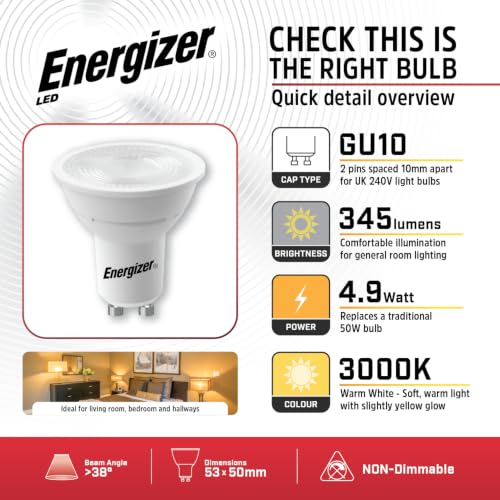 Thumbnail 1 de Energizer GU10 LED Bulbs Warm White 3000K, 50W Equivalent, Pack of 10