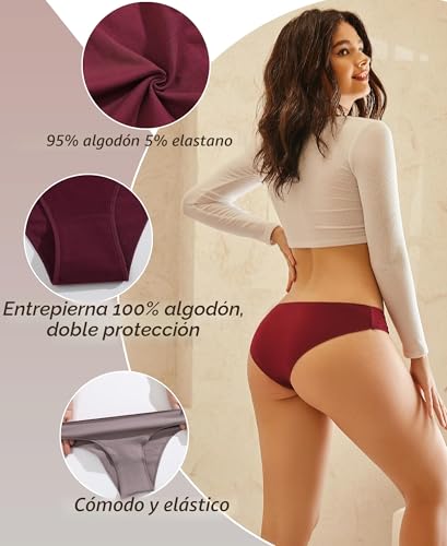 Detalle de BeReady Bragas Mujer Algodón – Pack 6, cintura media, cómodo y elástico