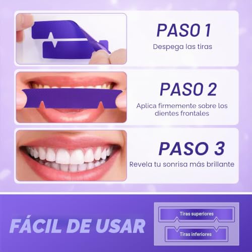 Detalle 2 de Pdoo tiras blanqueadoras dentales moradas, 28 tiras con tecnología correctora