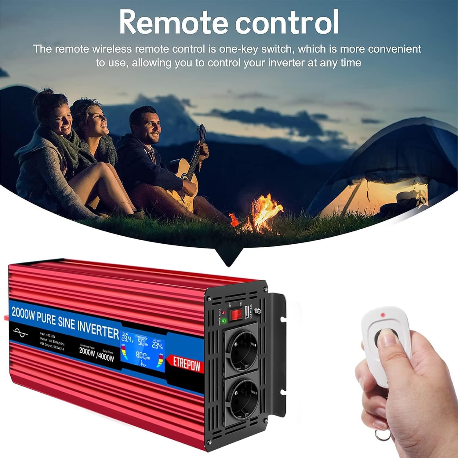 Thumbnail 6 de ETREPOW 2000W Inverter 24V a Onda Pura 220V con TeleComando Wireless, Display LCD e 2 prese EU + USB