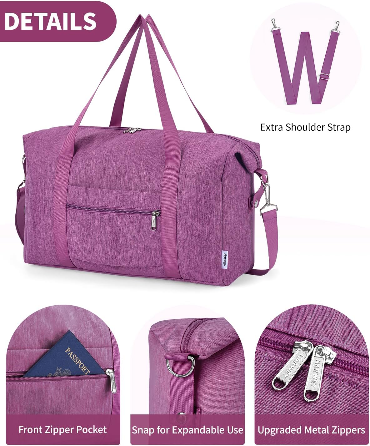 Detalle 2 de Narwey for Easyjet Cabin 45x36x20 Underseat Foldable Travel Duffel (25L) in Dark Purple