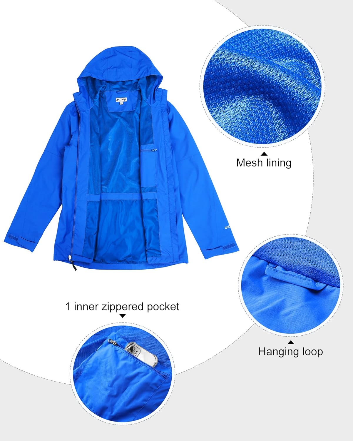 Thumbnail 5 de 33,000ft Men's Outdoor Waterproof Jacket – Packable Windbreaker for Cycling, Hiking & Camping