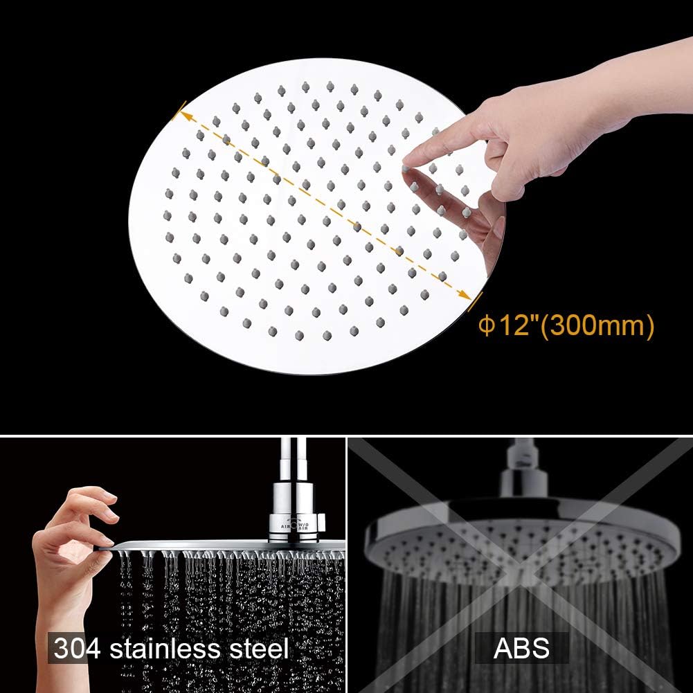 Detalle de Ibergrif M20299 Rain Shower Head — 12 Inch Round Fixed Showerhead in Chrome