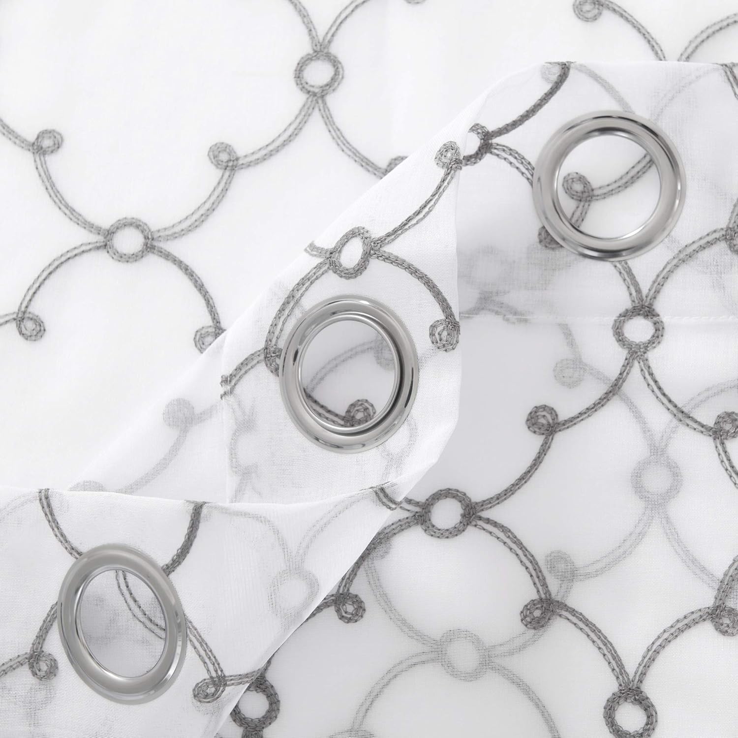 Thumbnail 4 de Deconovo Eyelet Faux Linen Net Curtains Embroidery Diamond Voile Curtains 55 x 54 Drop Grey – 1 Pair
