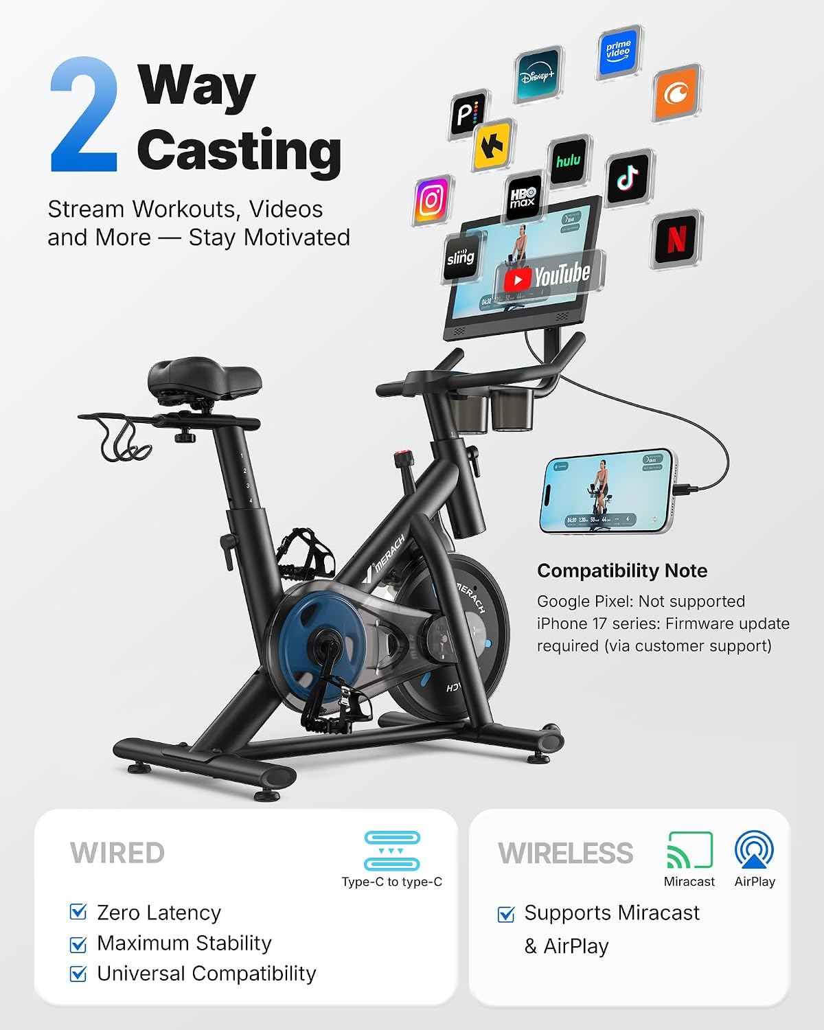 Thumbnail 6 de MERACH Exercise Bike with 15.6-Inch HD Display, Magnetic Resistance, 300 lb Capacity
