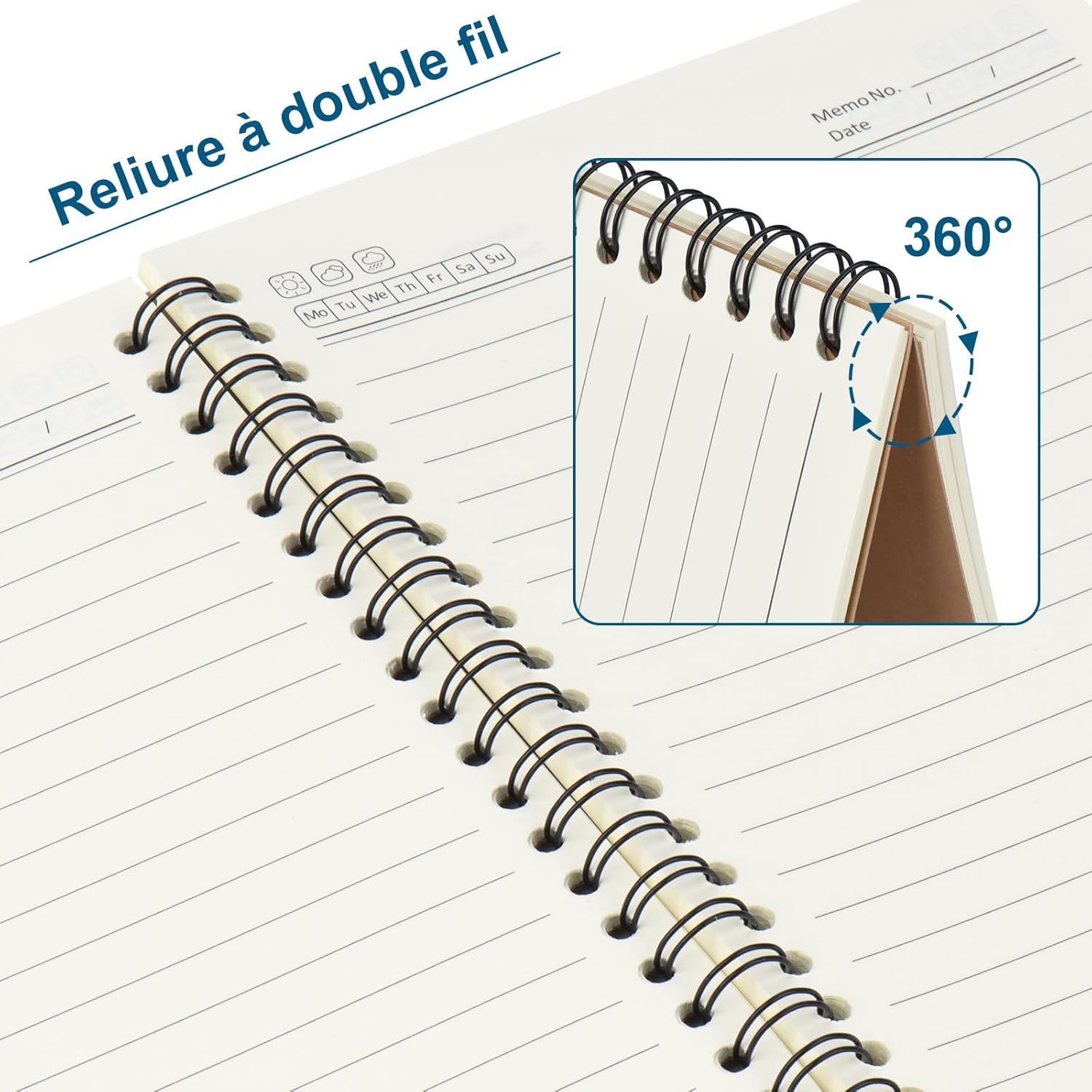 Thumbnail 3 de ZCZN A5 cahiers à spirale en kraft FSC – lot de 6, 60 feuillets lignés (80 g/m²)