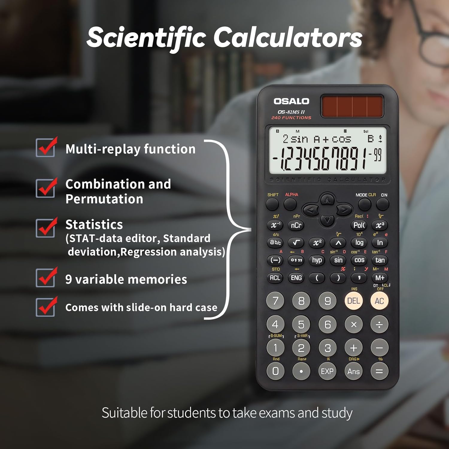 Thumbnail 2 de OSALO Scientific Calculator OS 82MS (2nd Edition) – 240 functions, 2-line display with slide-on cover